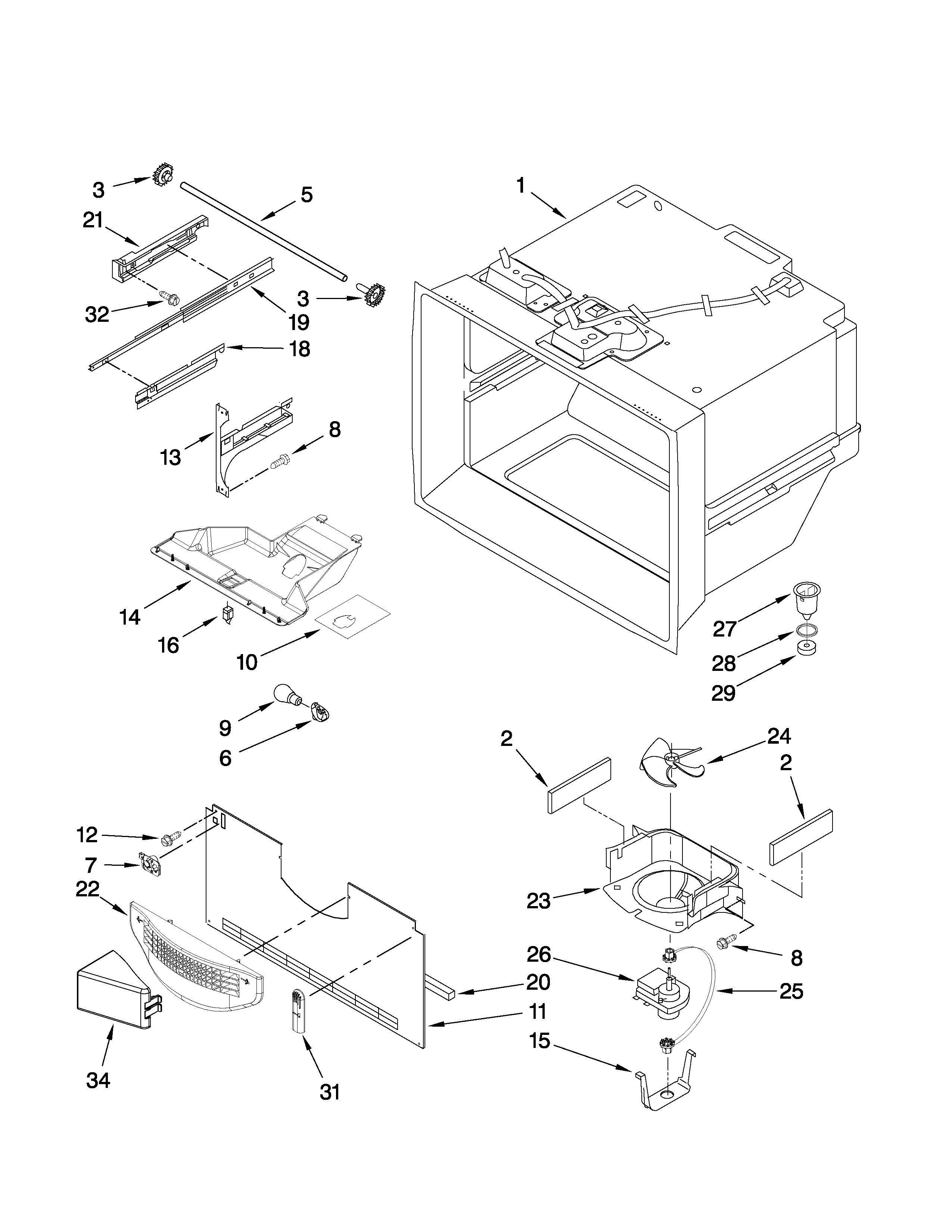 Whirlpool GB2SHDXTB03 freezer liner parts diagram