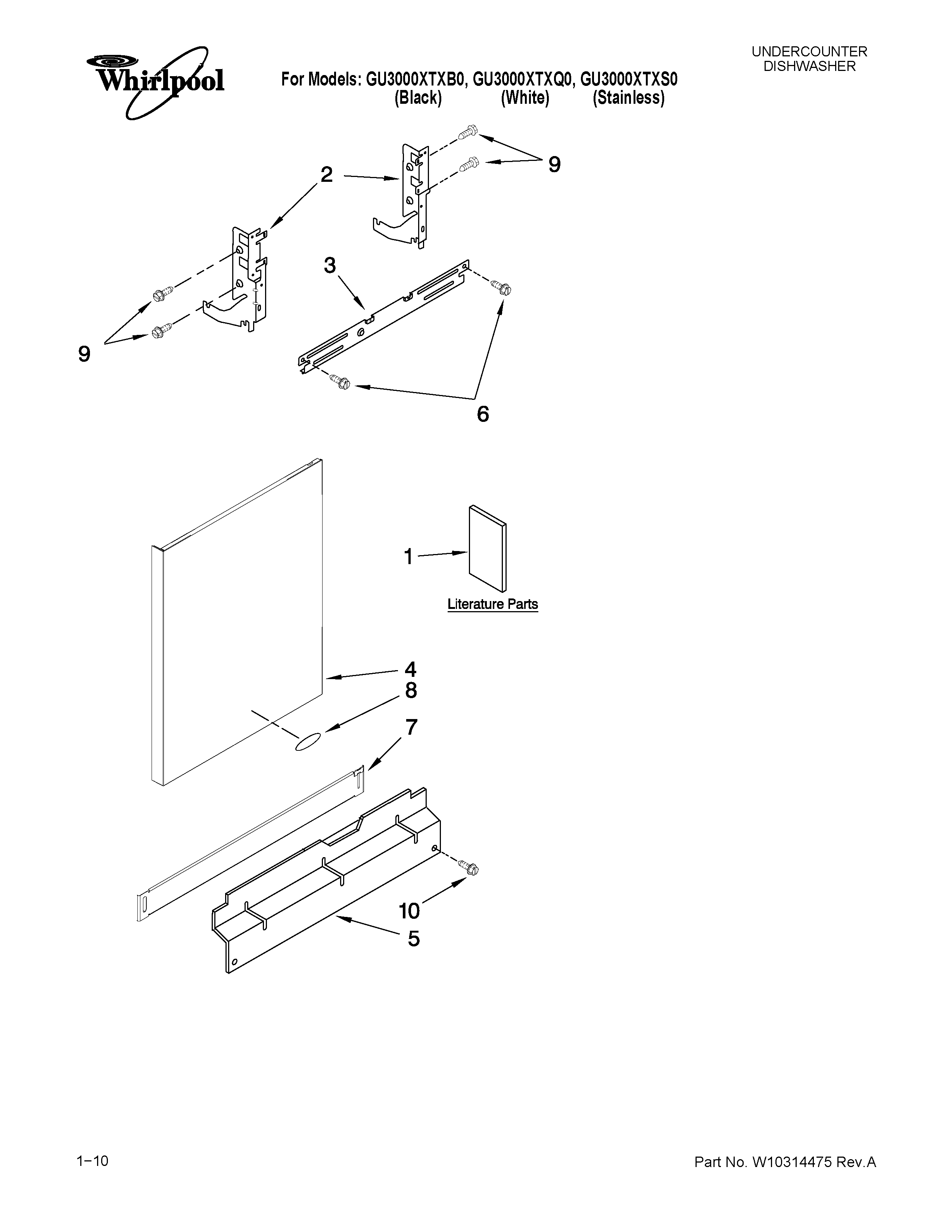 Whirlpool GU3000XTXS0 door and panel parts diagram