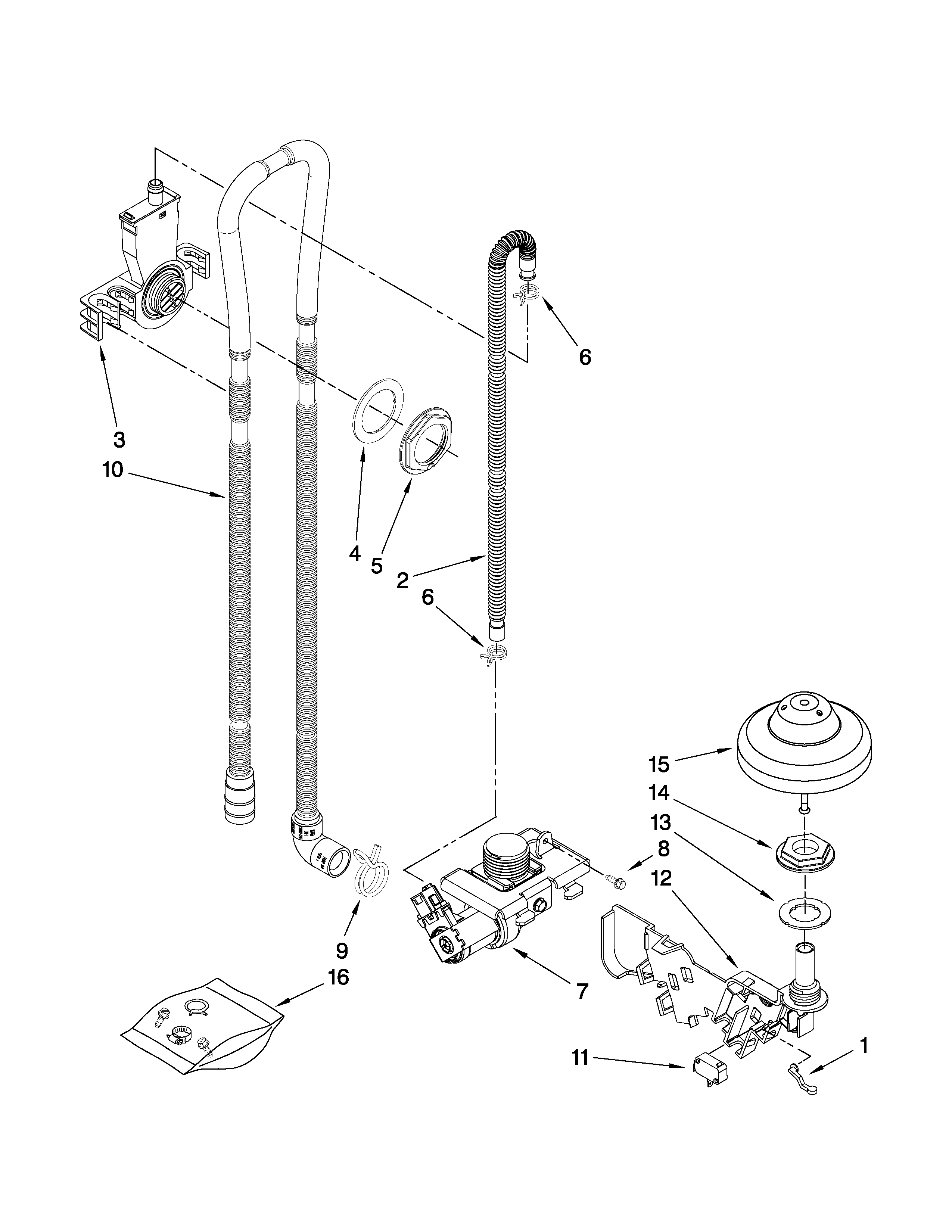 Whirlpool GU3000XTXS0 fill, drain and overfill parts diagram