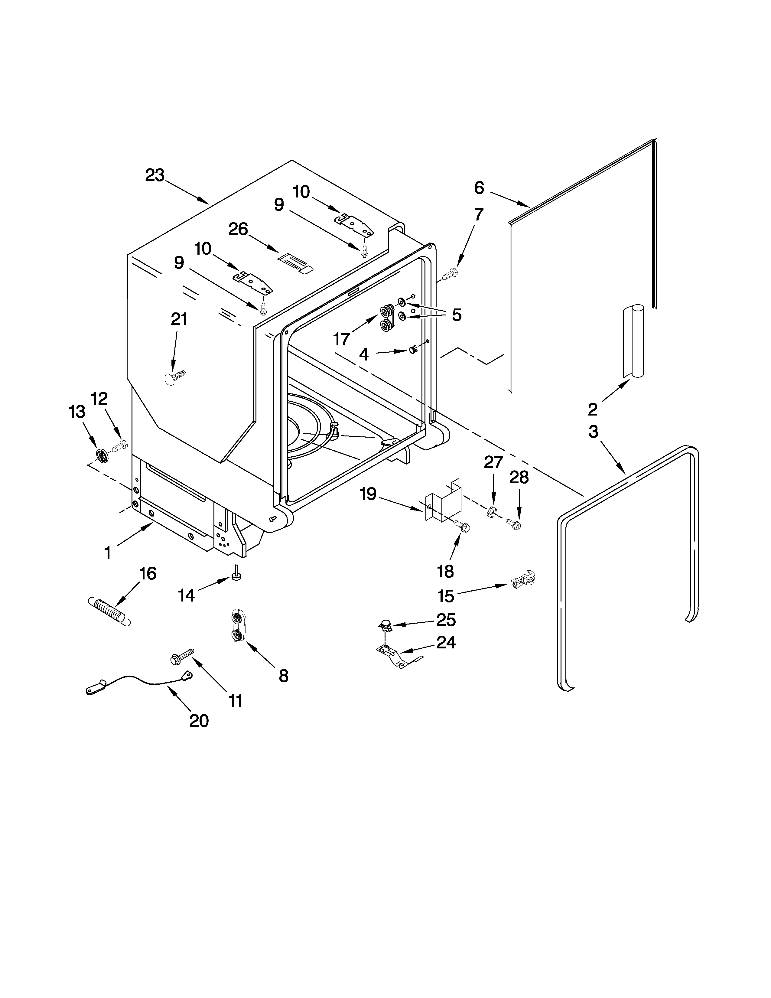 Whirlpool GU3000XTXS0 tub and frame parts diagram