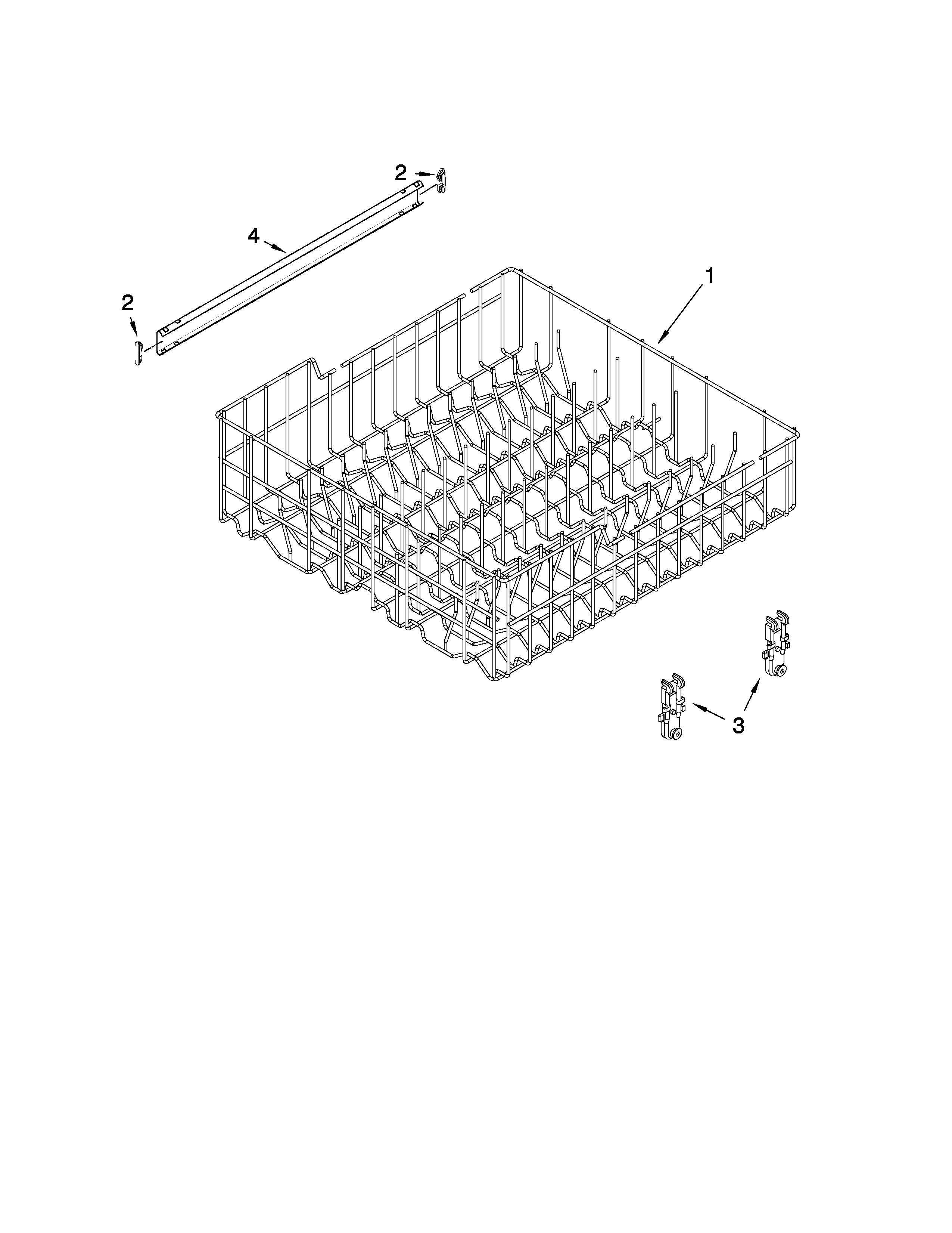 Whirlpool GU3000XTXS0 upper rack and track parts diagram