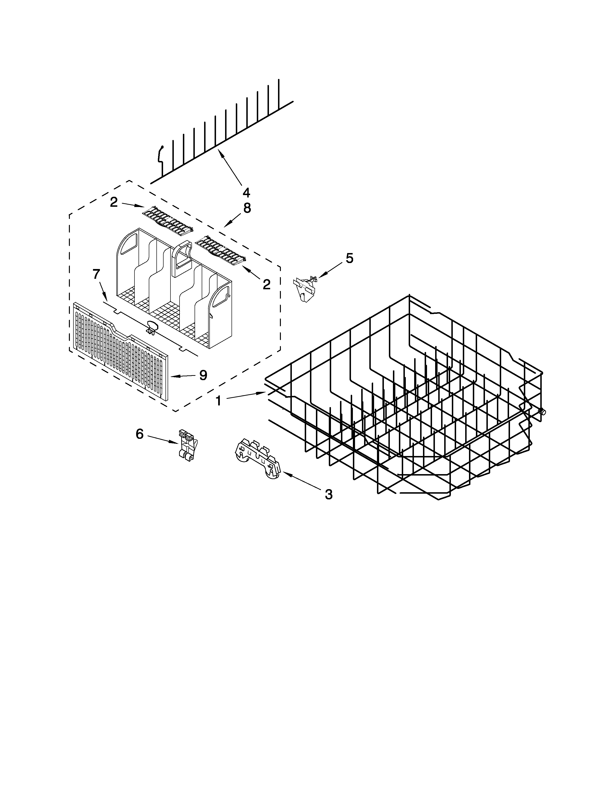 Whirlpool GU3000XTXS0 lower rack parts diagram