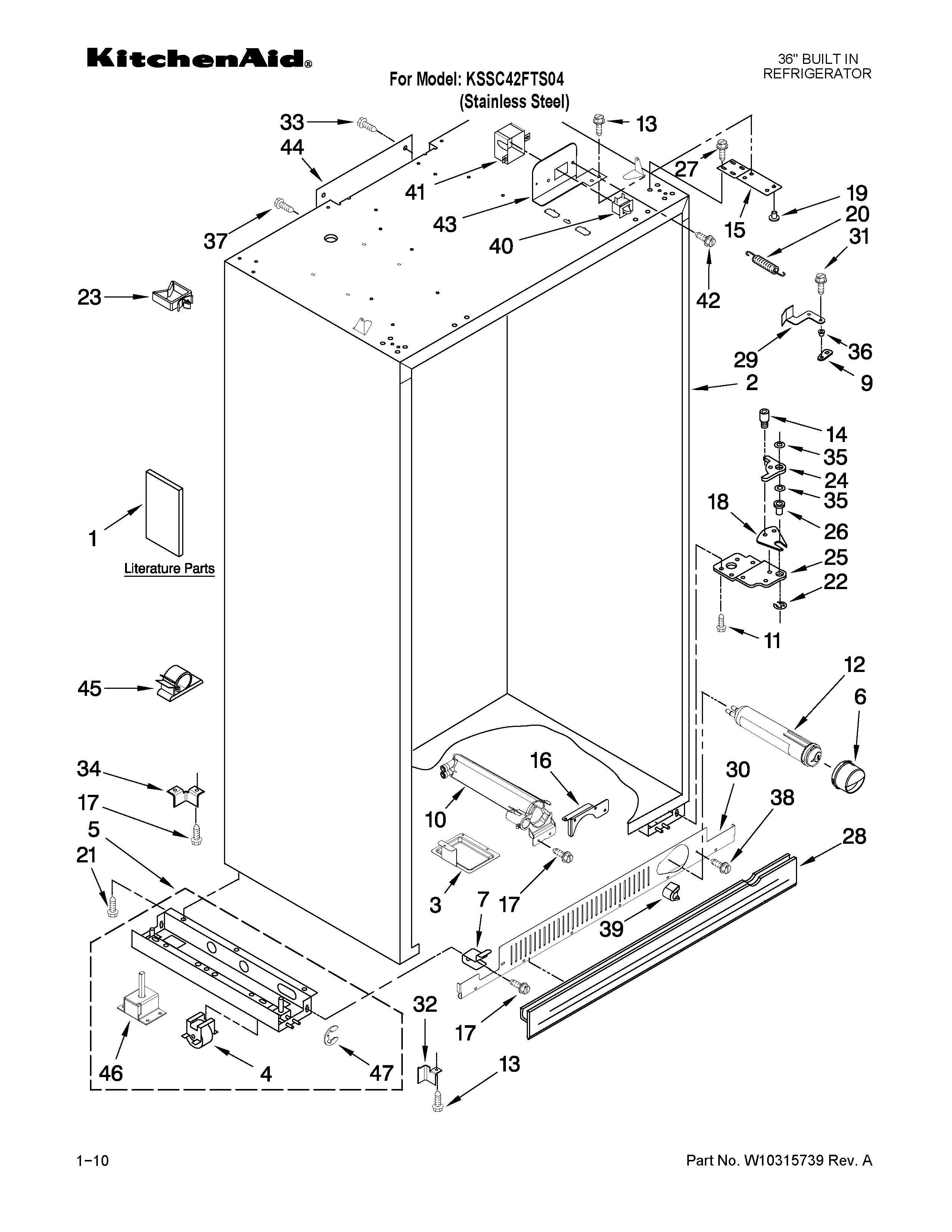 KitchenAid KSSC42FTS04 cabinet parts diagram