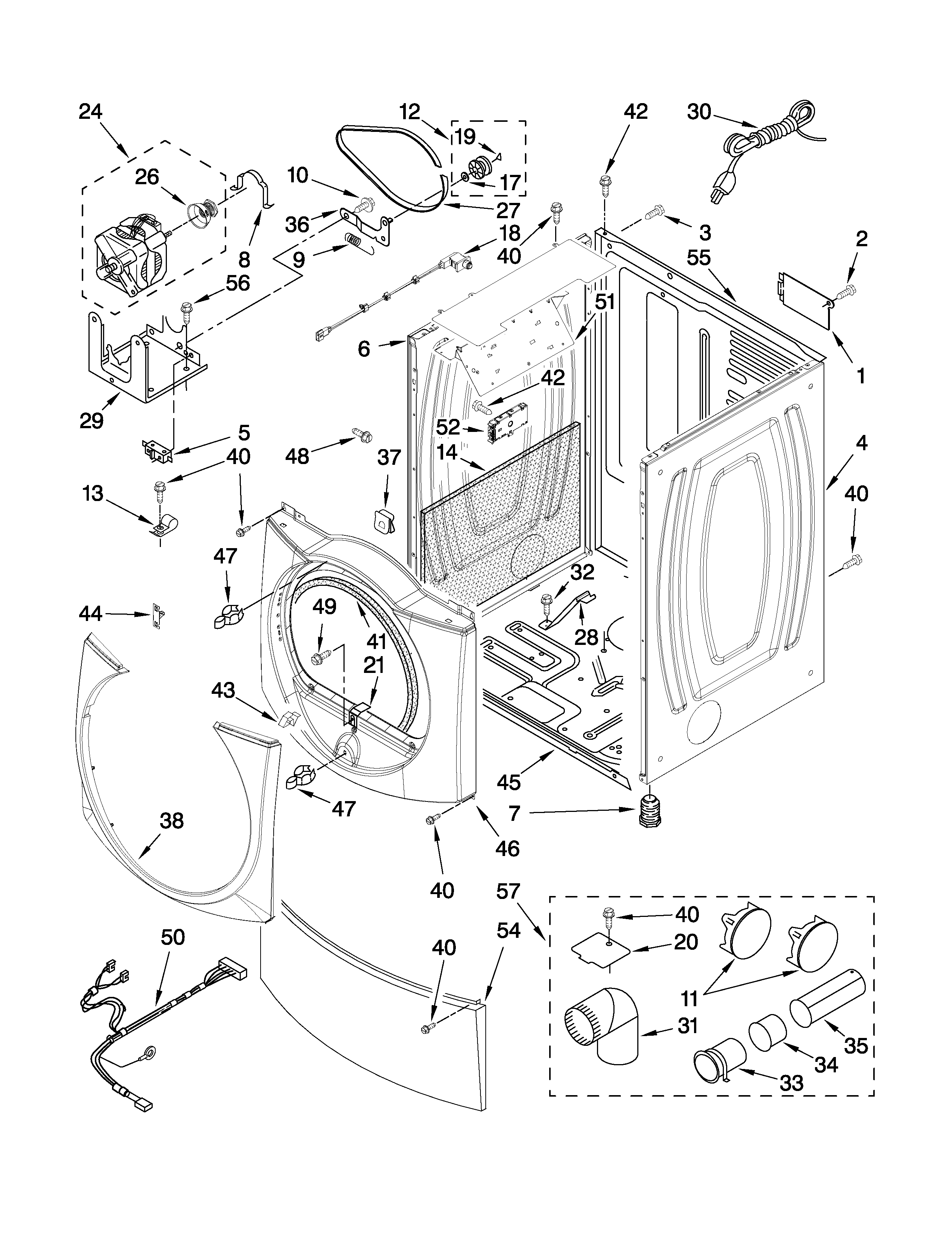 Maytag MGDE400XW0 cabinet parts diagram