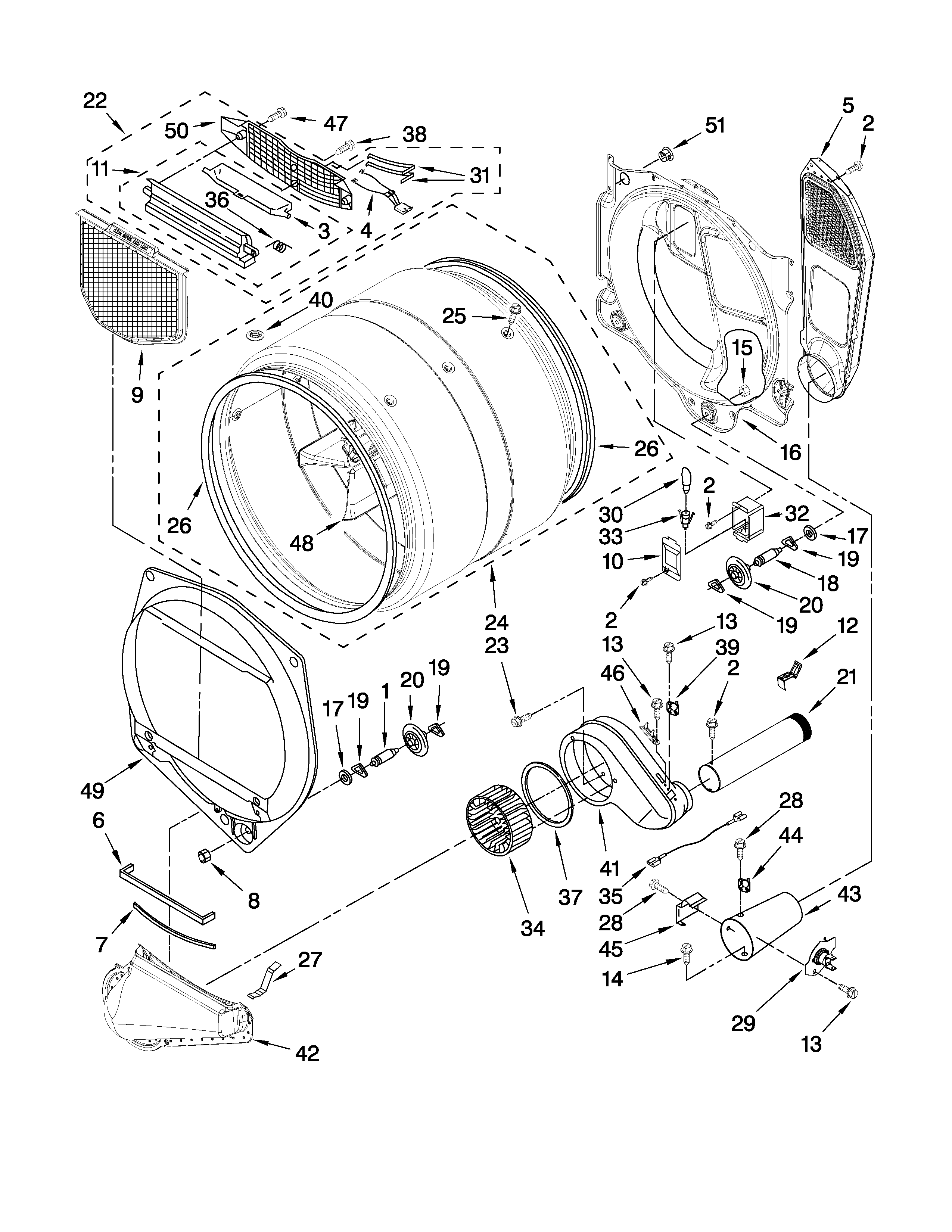 Maytag MGDE400XW0 bulkhead parts diagram
