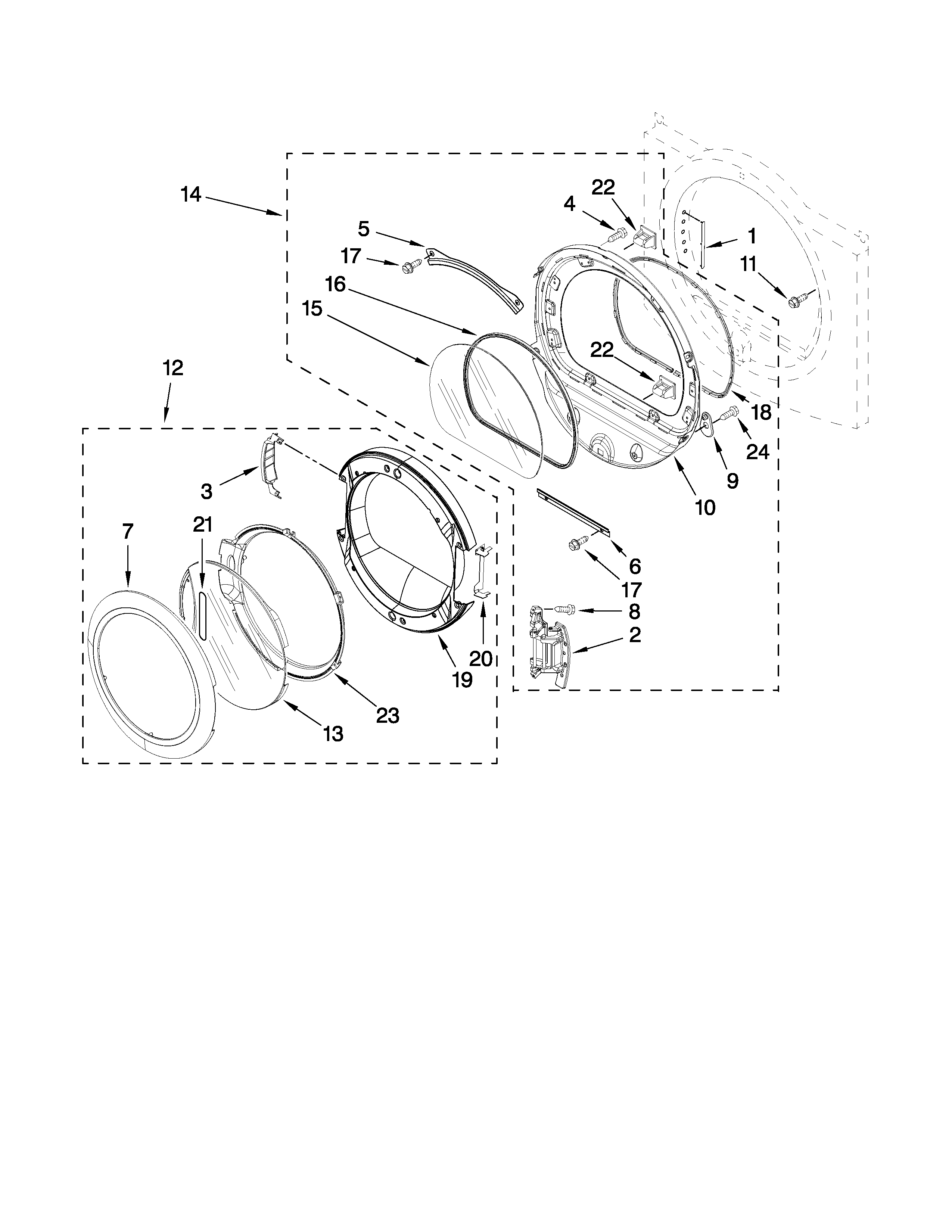 Maytag MGDE400XW0 door parts diagram