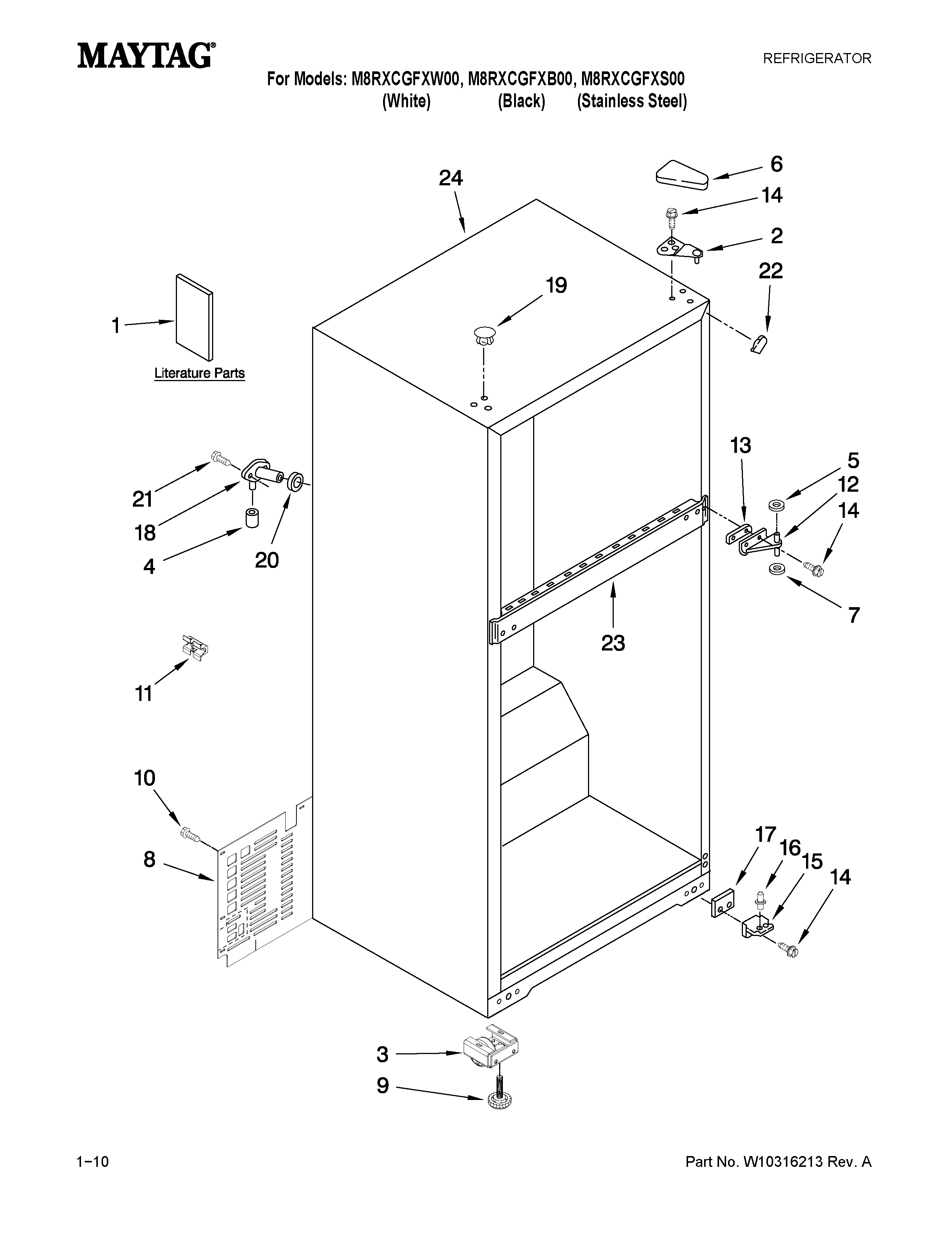 Maytag M8RXCGFXB00 cabinet parts diagram