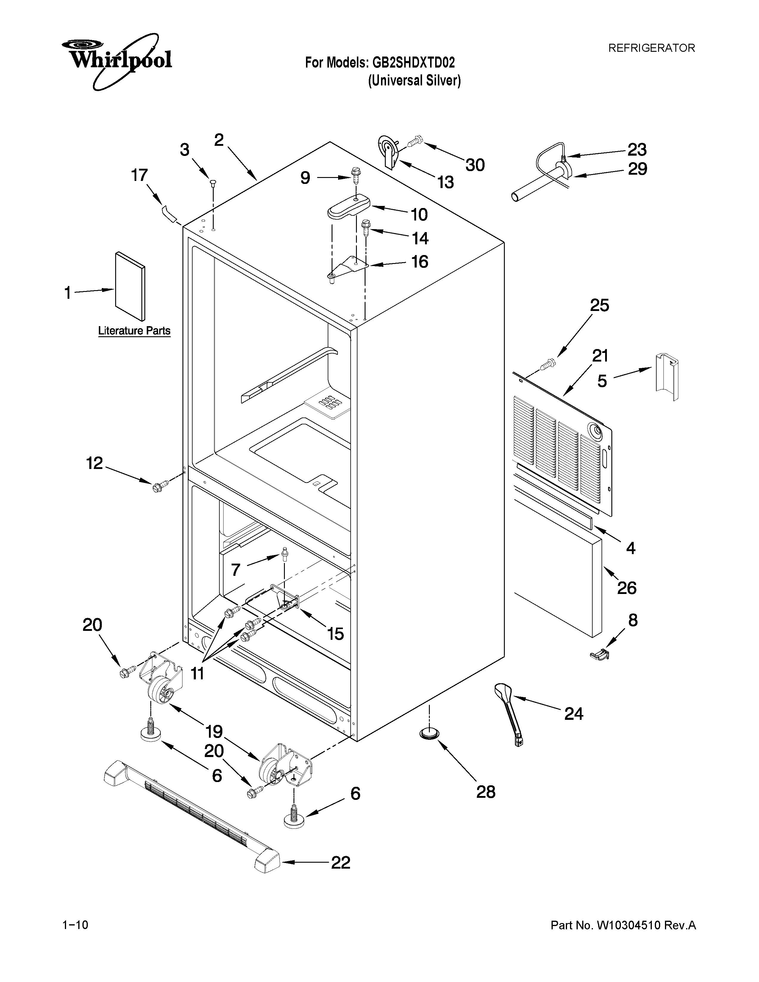Whirlpool GB2SHDXTD02 cabinet parts diagram