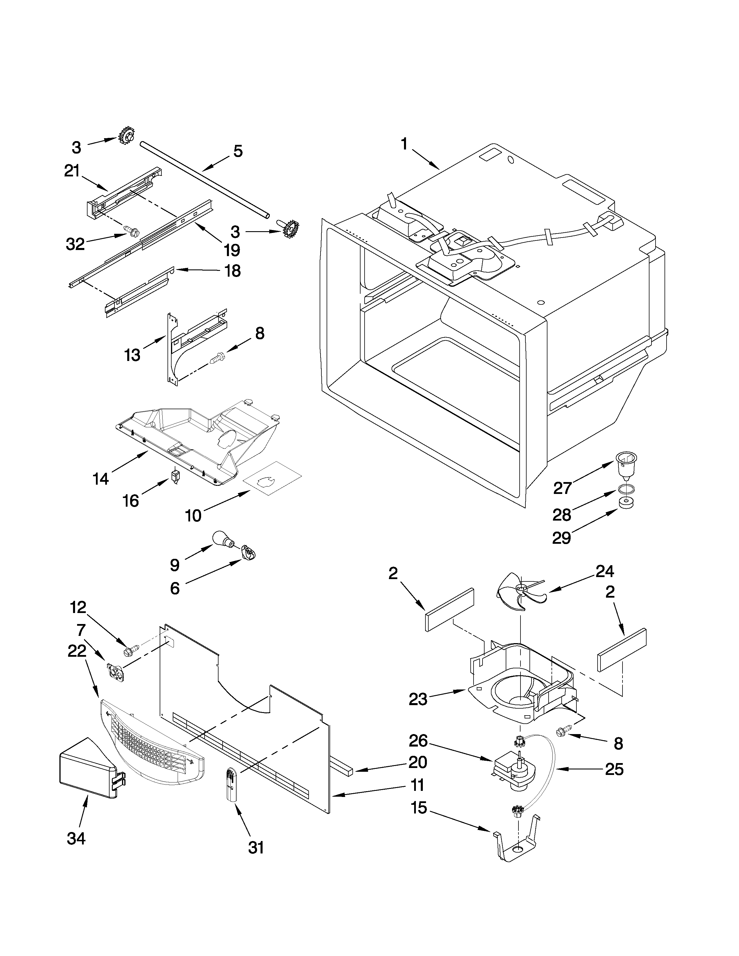 Whirlpool GB2SHDXTD02 freezer liner parts diagram