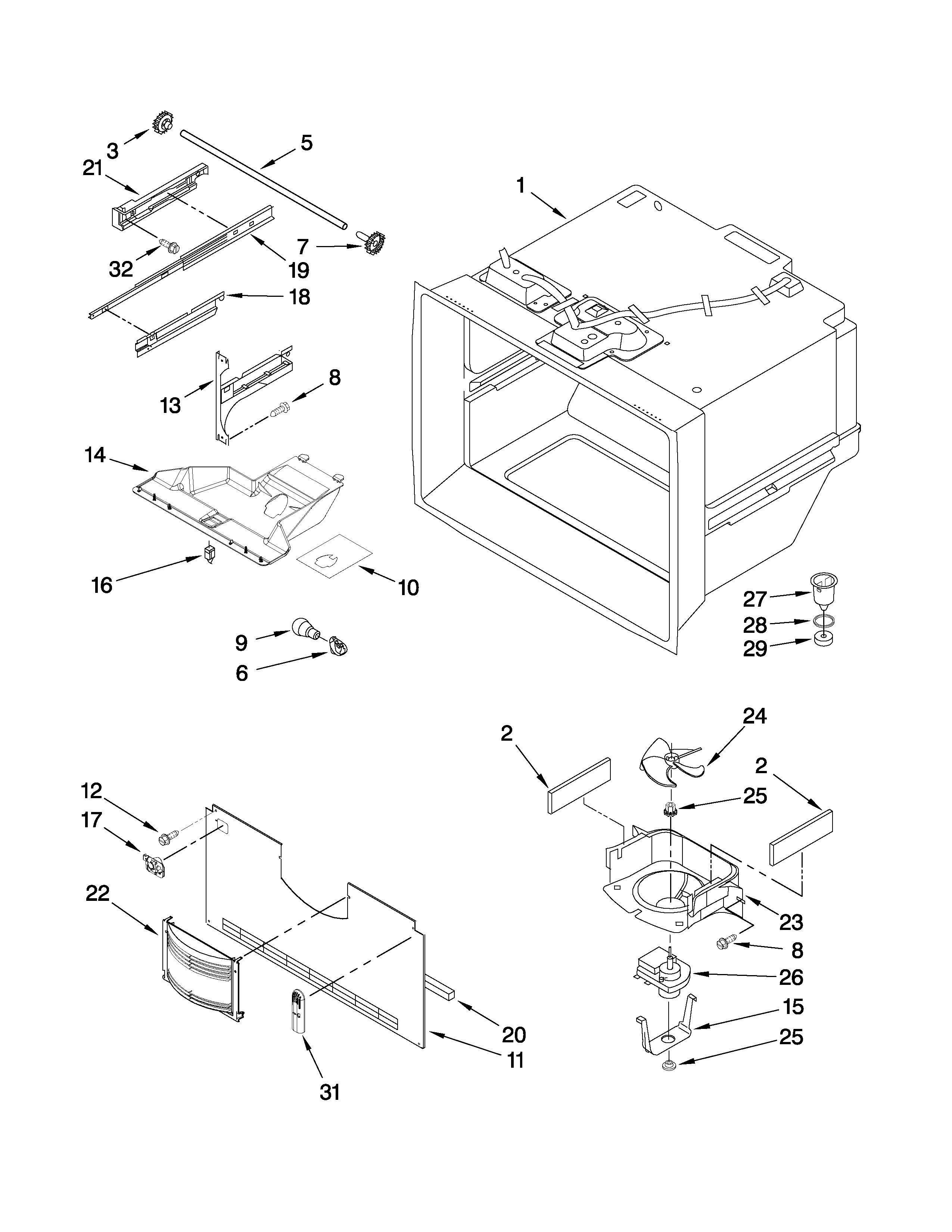 Whirlpool GB2SHTXTB03 freezer liner parts diagram
