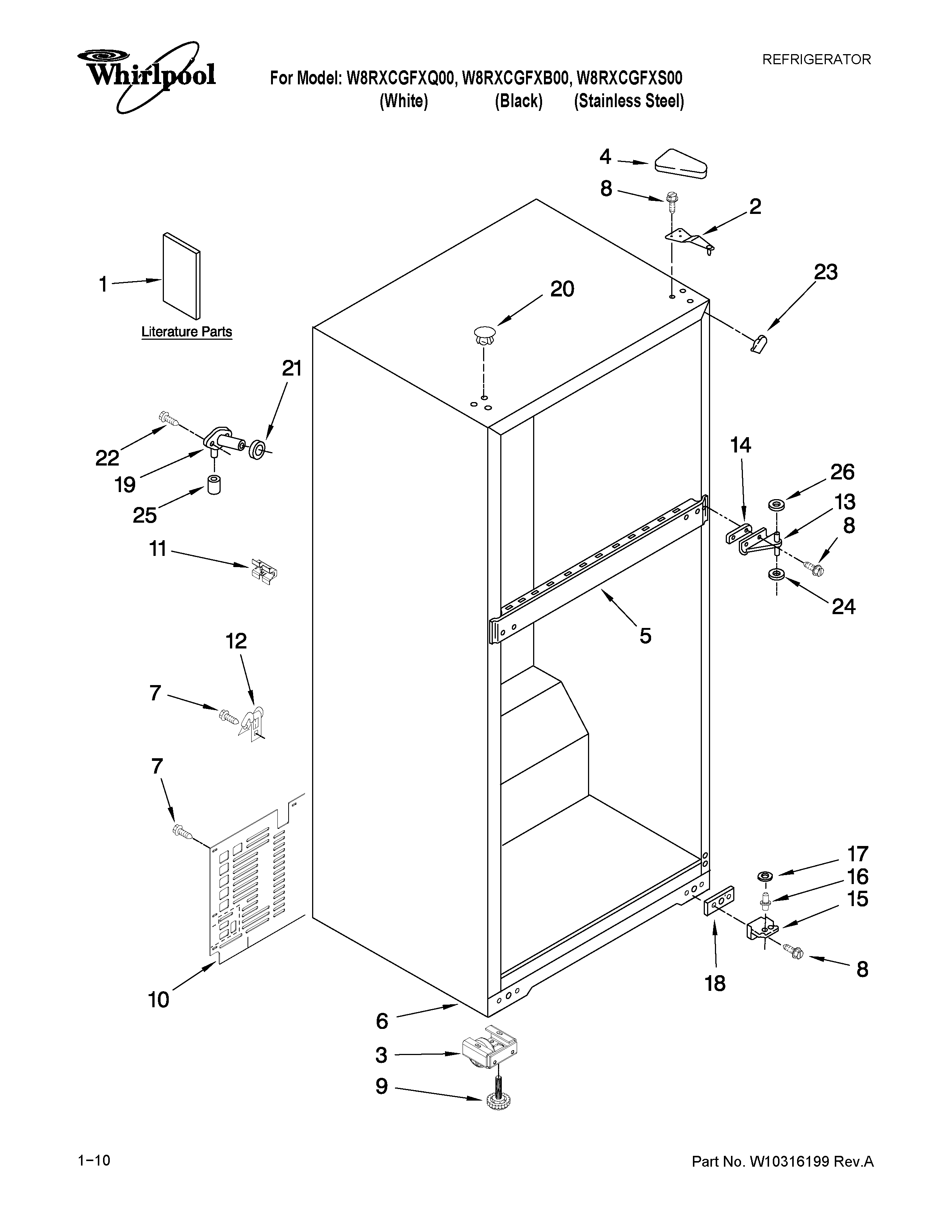Whirlpool W8RXCGFXQ00 cabinet parts diagram