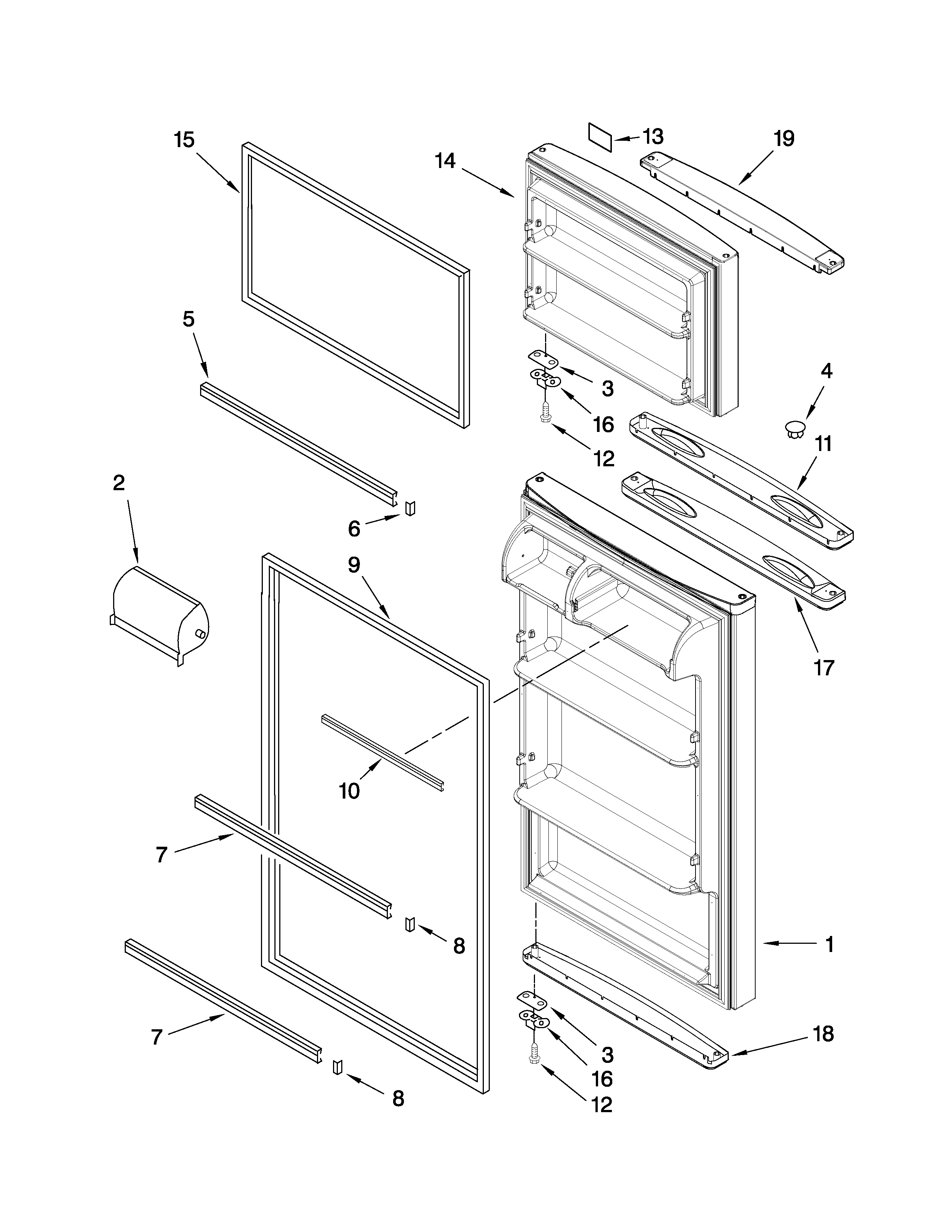 Whirlpool W8RXCGFXQ00 door parts diagram