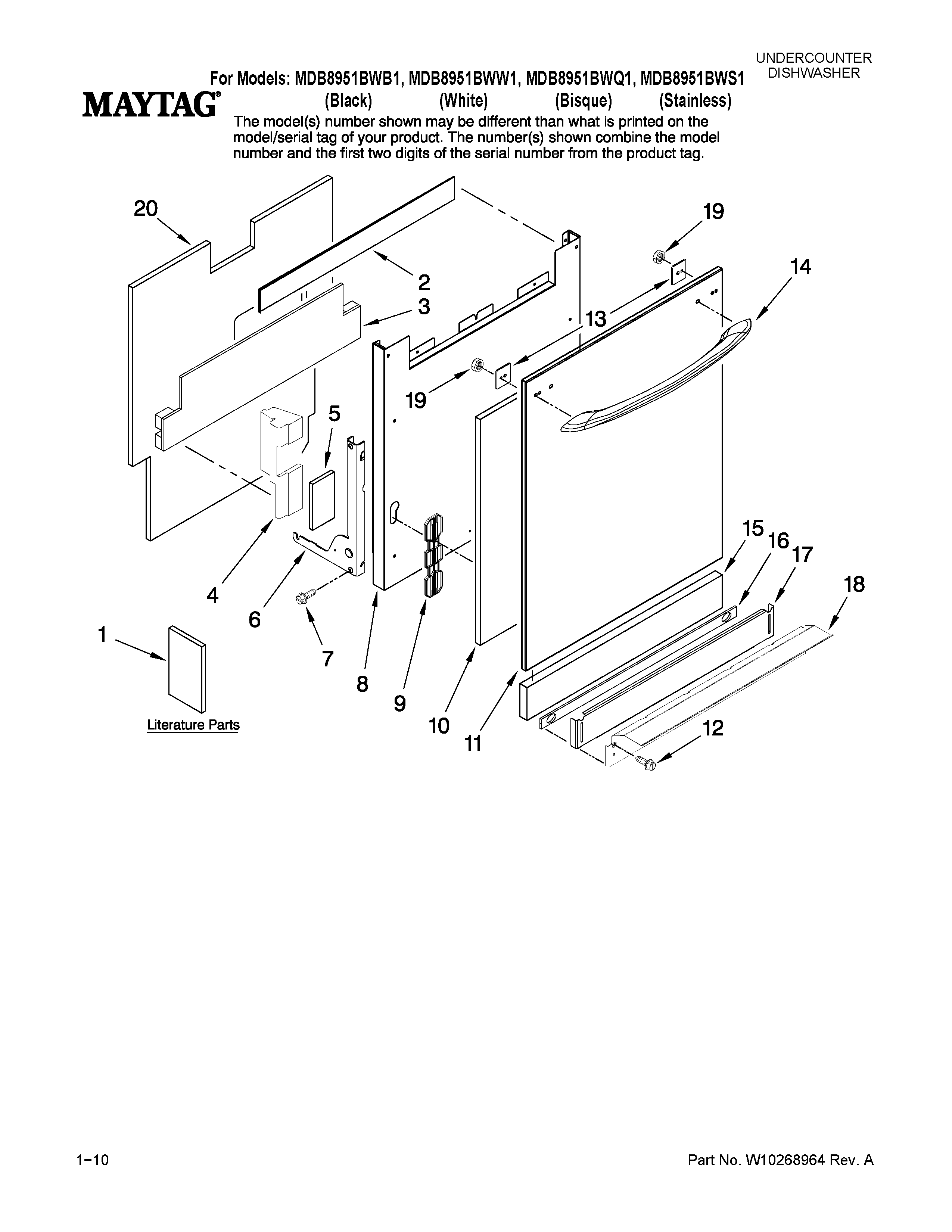 Maytag MDB8951BWB1 door and panel parts diagram