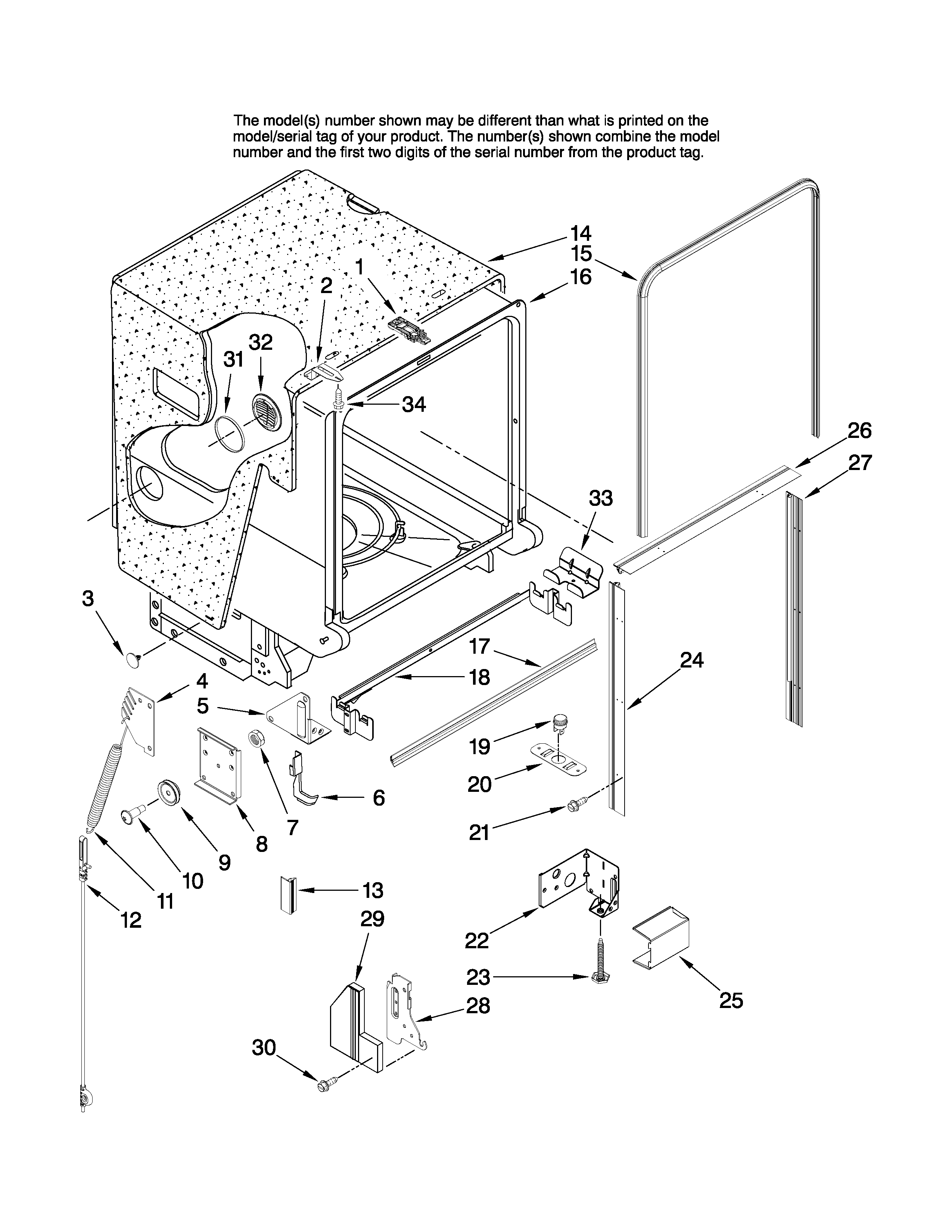 Maytag MDB8951BWB1 tub and frame parts diagram