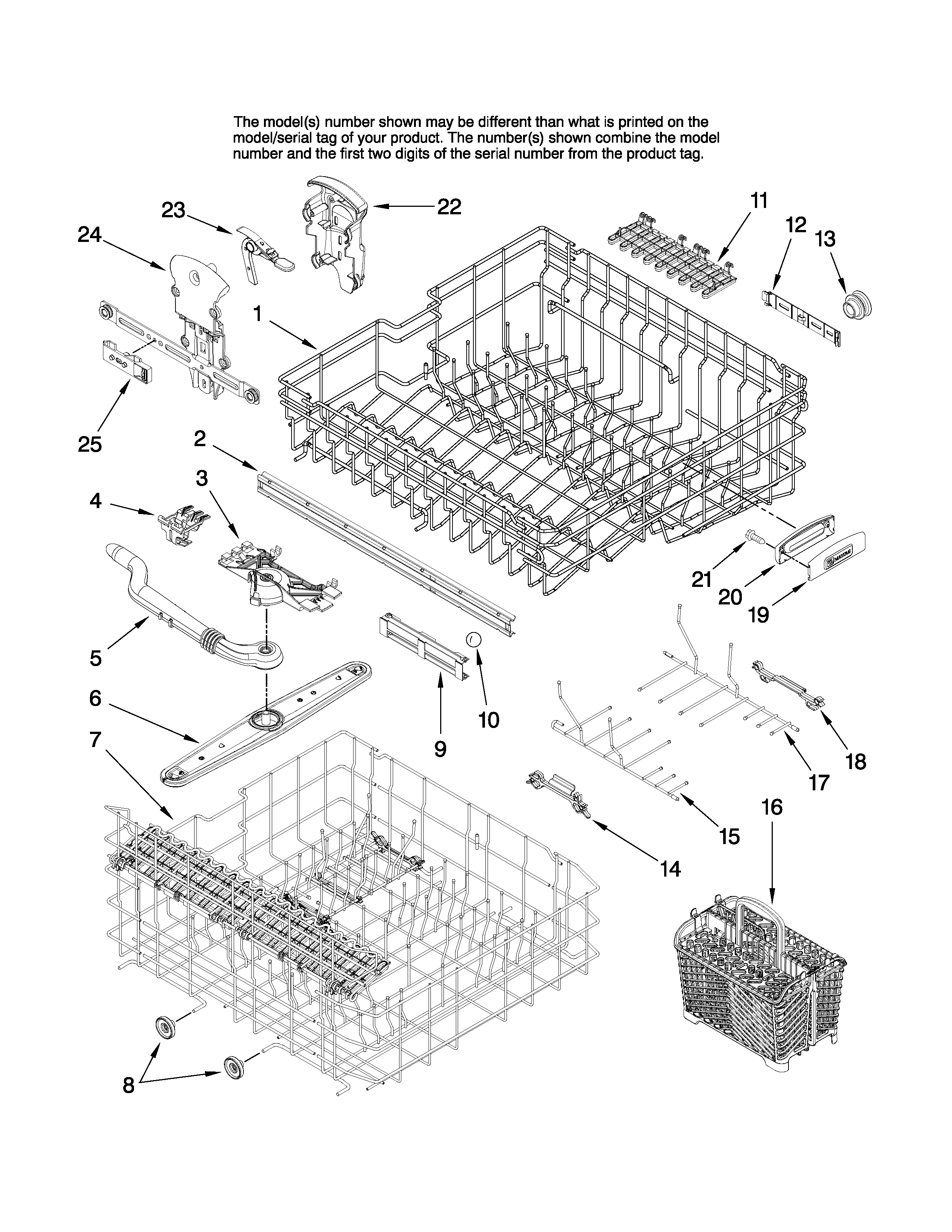 Maytag MDB8951BWB1 upper and lower rack parts diagram