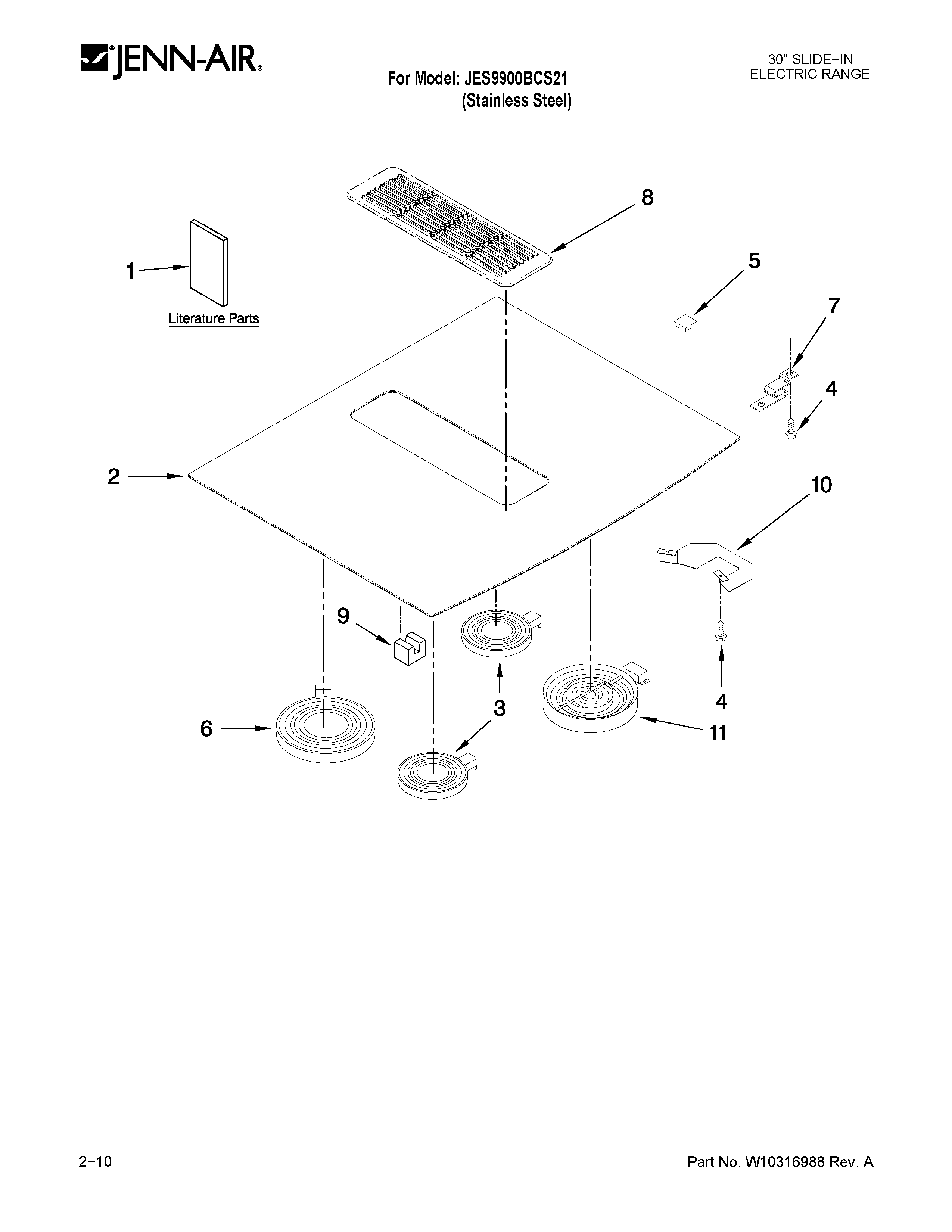 Jenn-Air JES9900BCS21 cooktop parts diagram