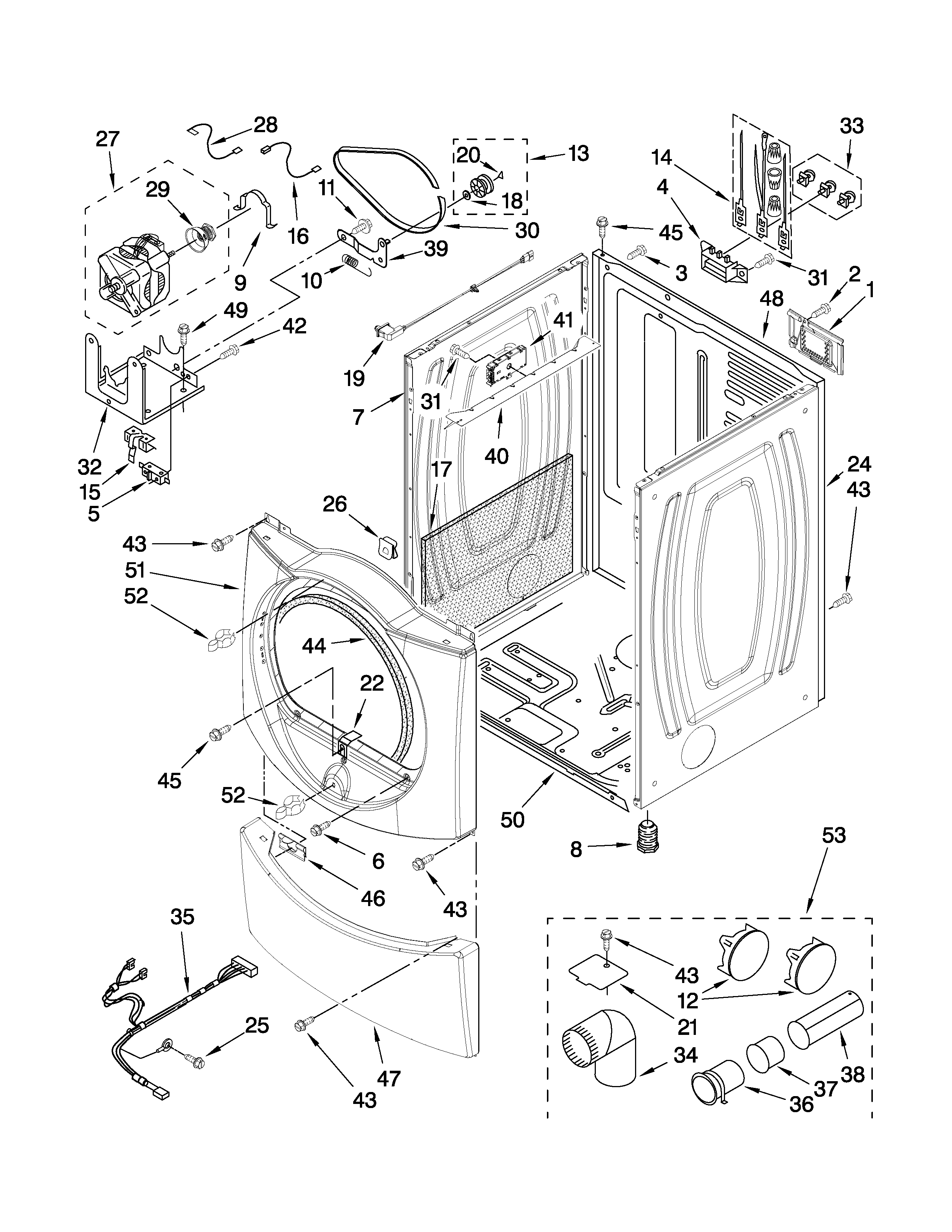 Whirlpool WED9400SB1 cabinet parts diagram