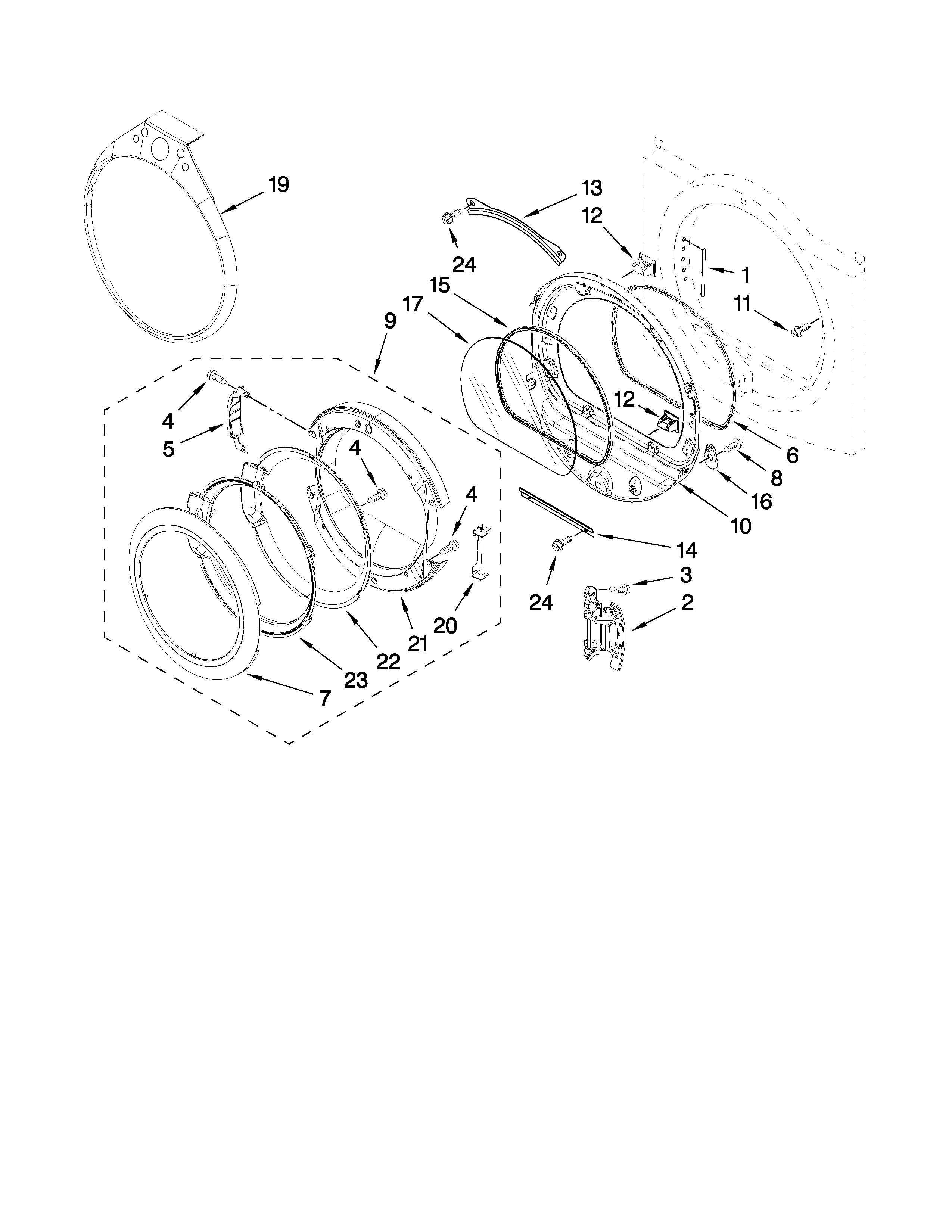 Whirlpool WED9400SB1 door parts diagram