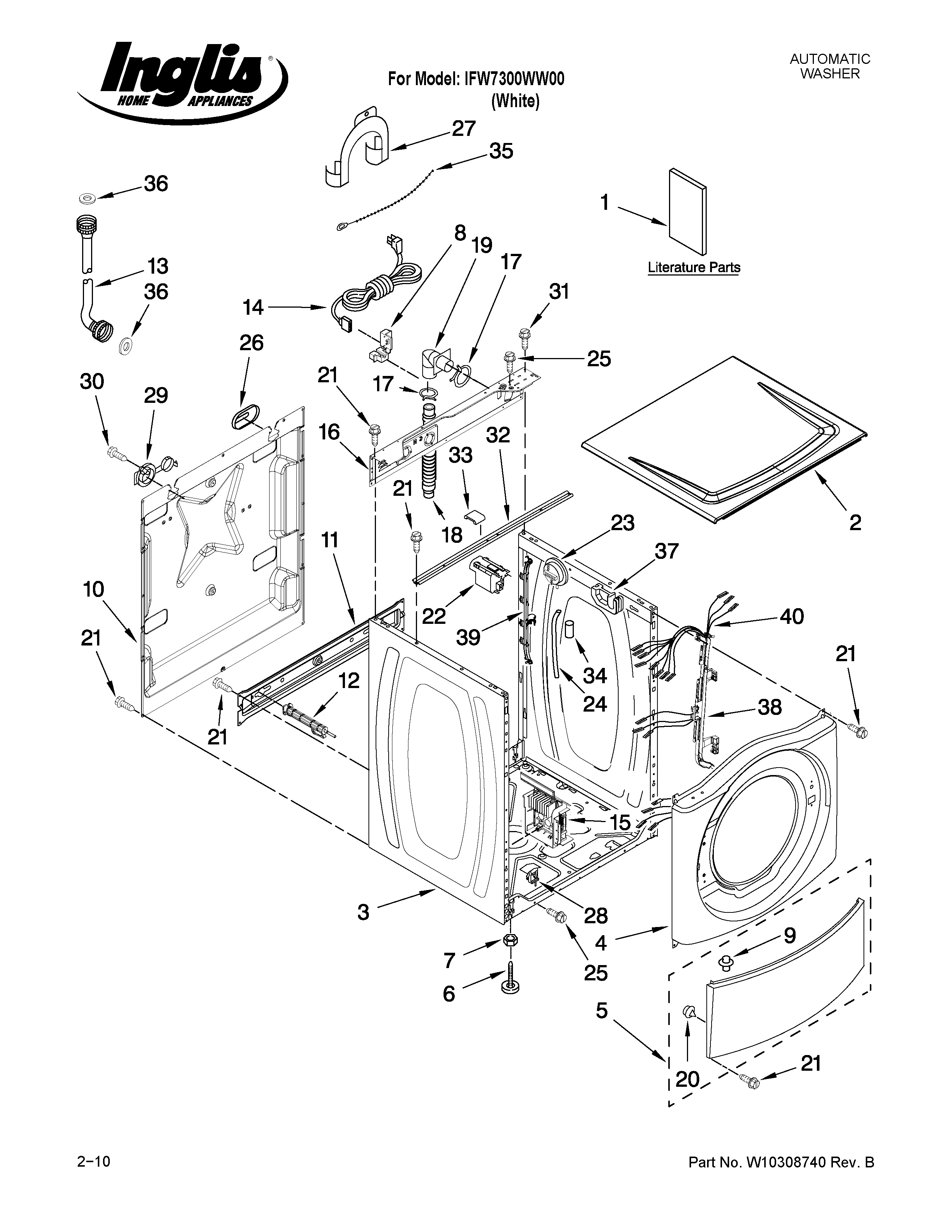 Inglis IFW7300WW00 top and cabinet parts diagram