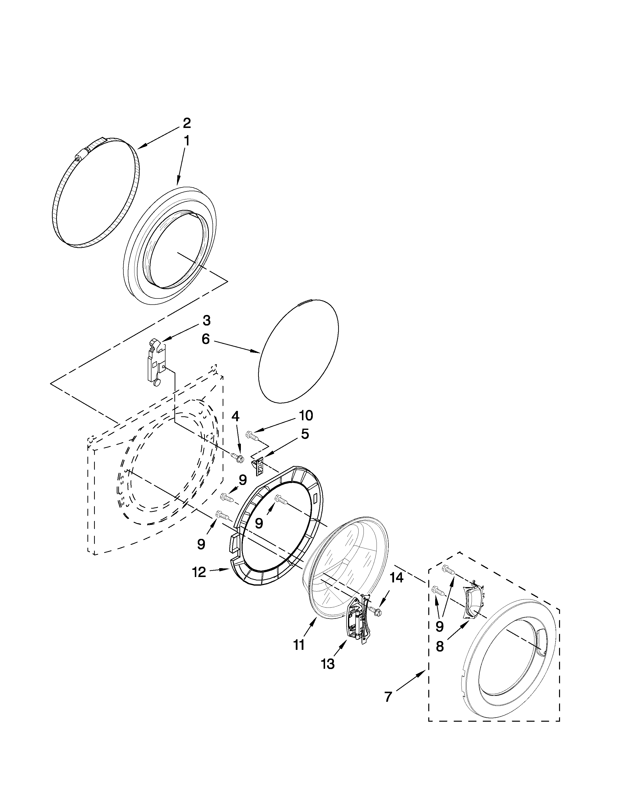 Inglis IFW7300WW00 door and latch parts diagram