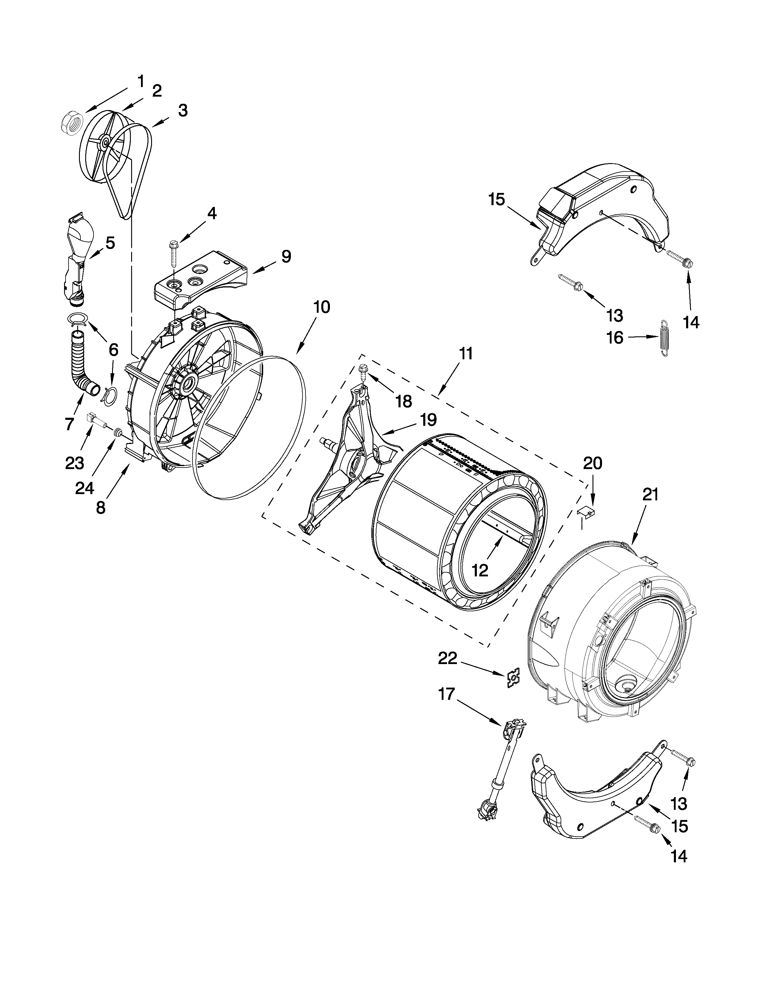 Inglis IFW7300WW00 tub and basket parts diagram
