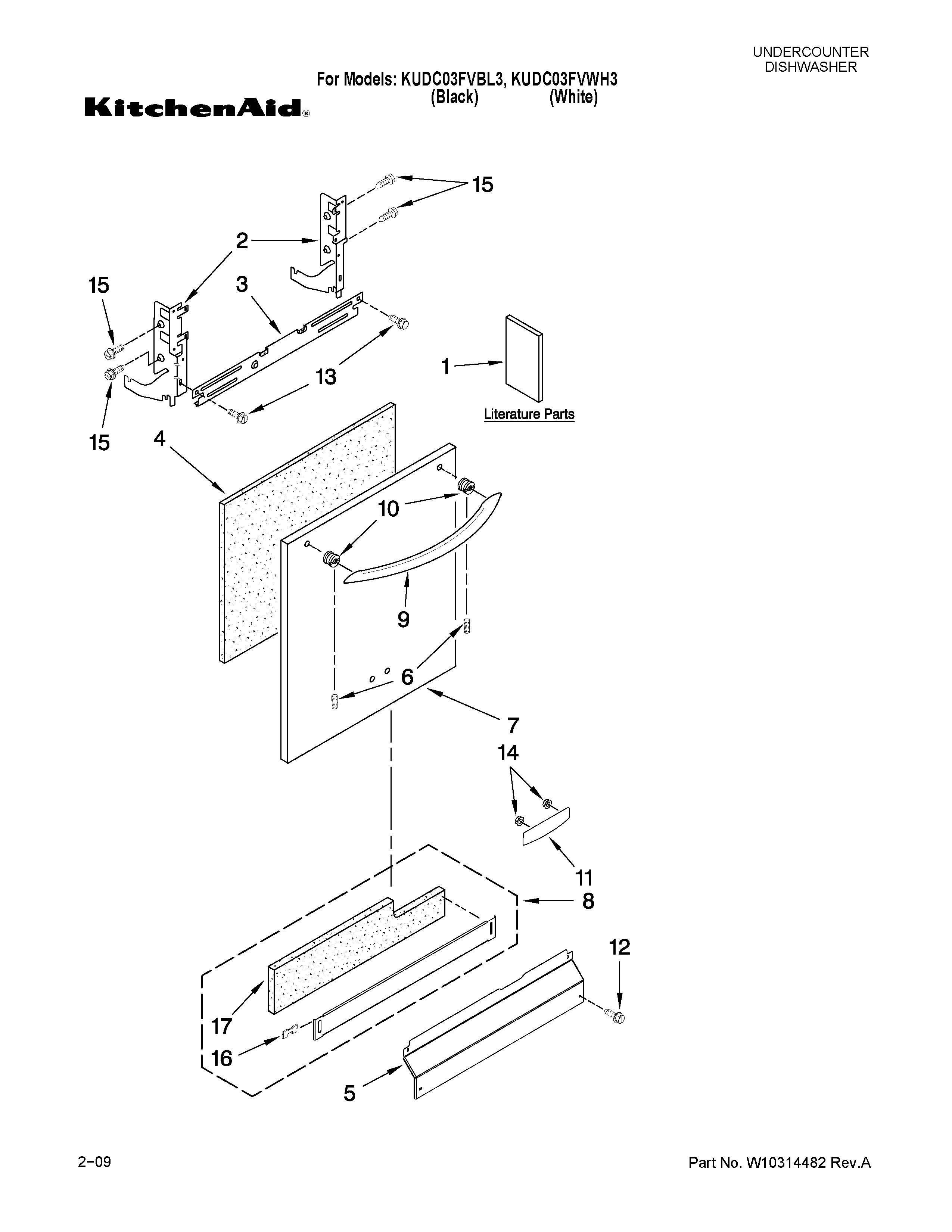 KitchenAid KUDC03FVWH3 door and panel parts diagram