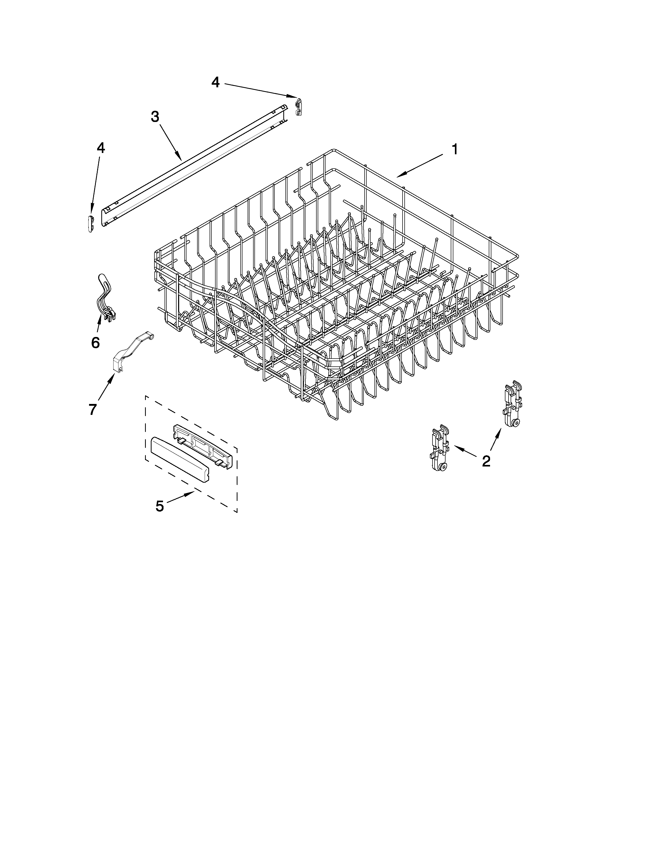 KitchenAid KUDC03FVWH3 upper rack and track parts diagram