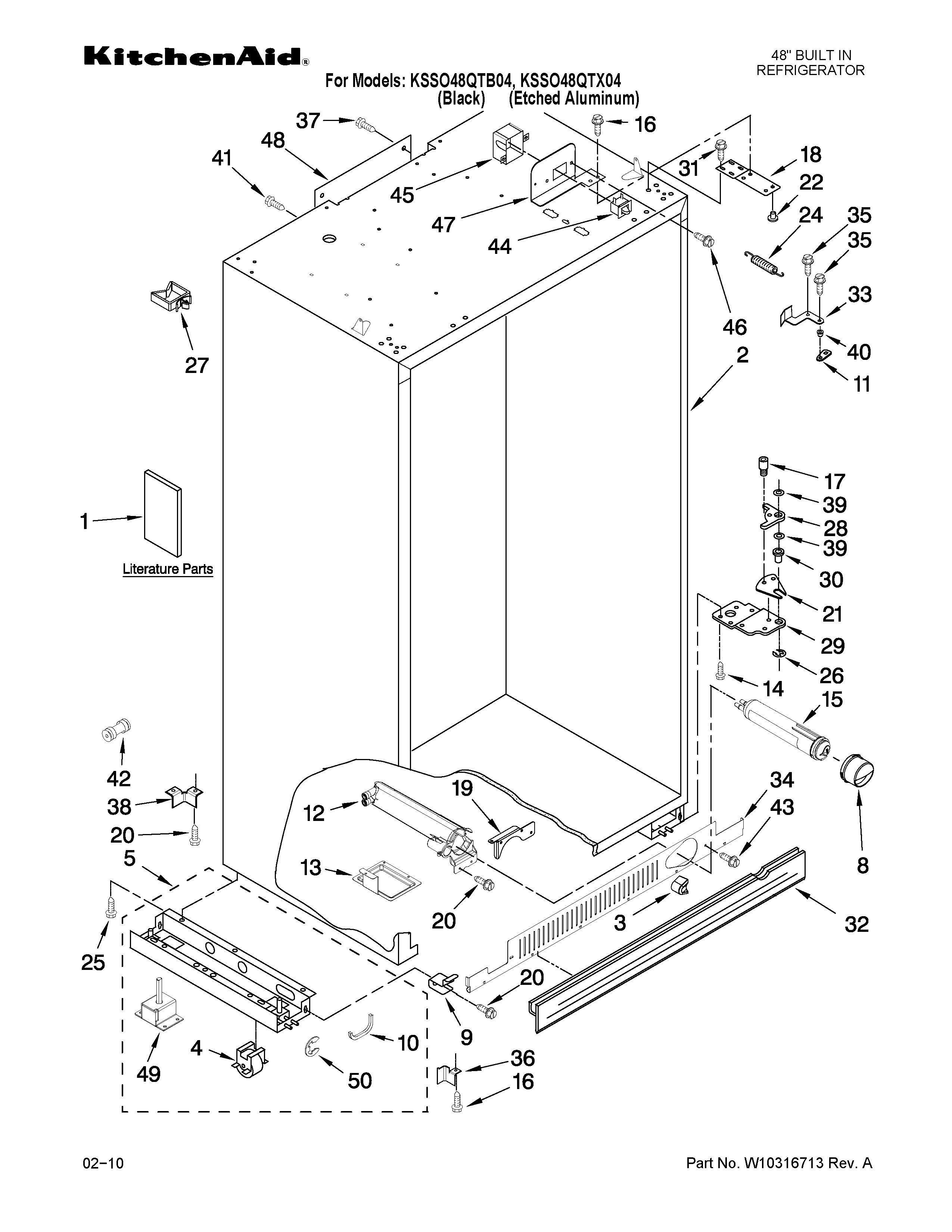 KitchenAid KSSO48QTX04 cabinet parts diagram
