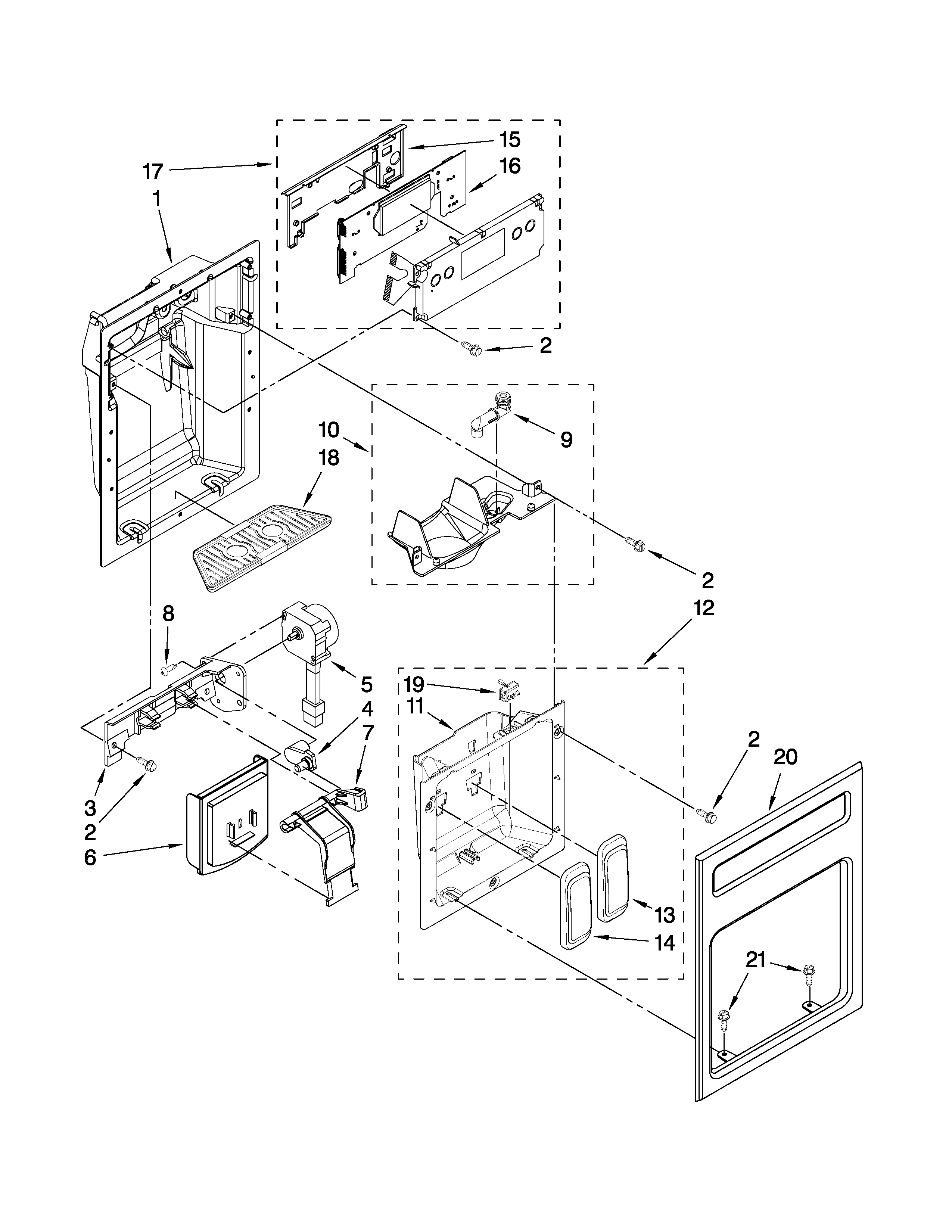 KitchenAid KSSO48QTX04 dispenser front parts diagram