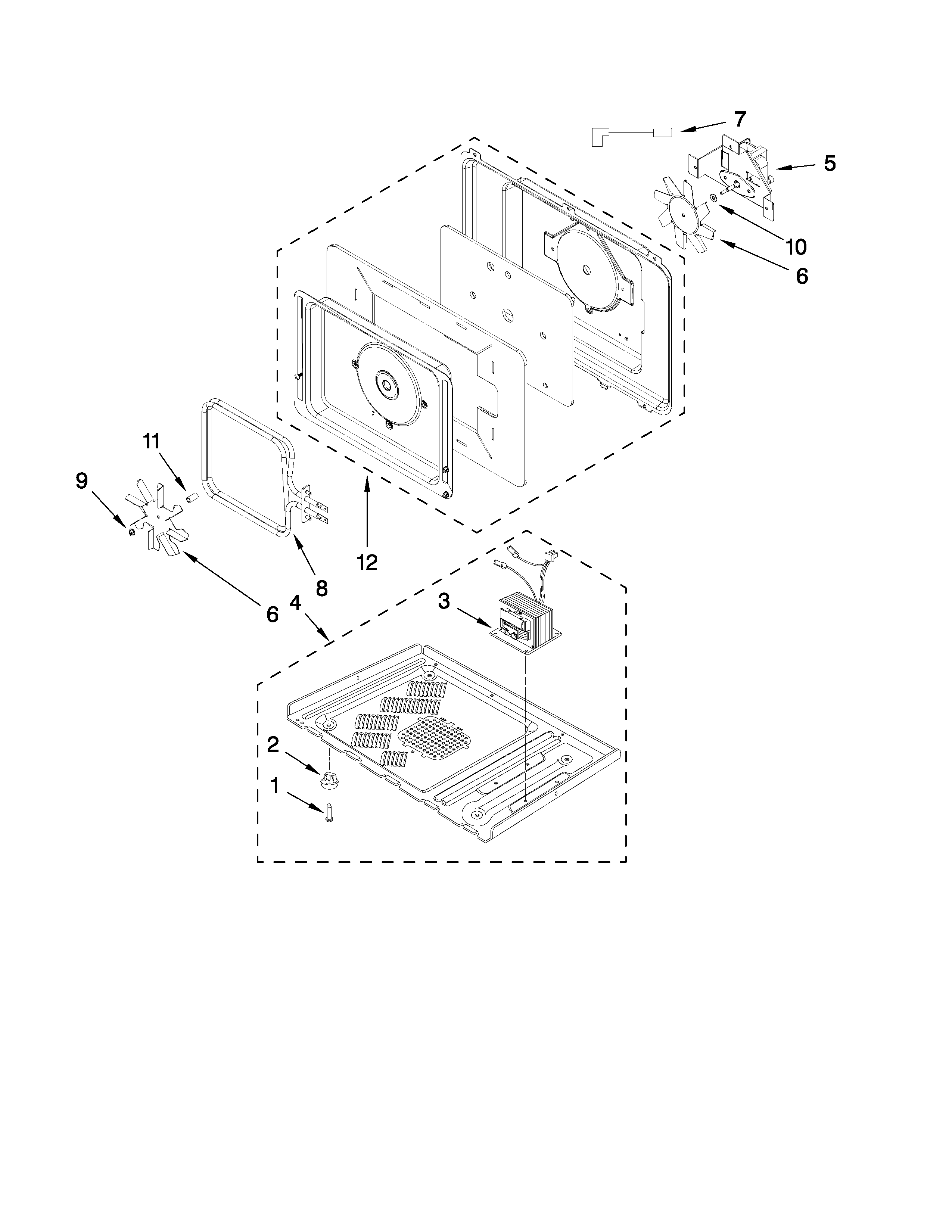 Jenn-Air JMC9158BCB10 base plate and convection parts diagram