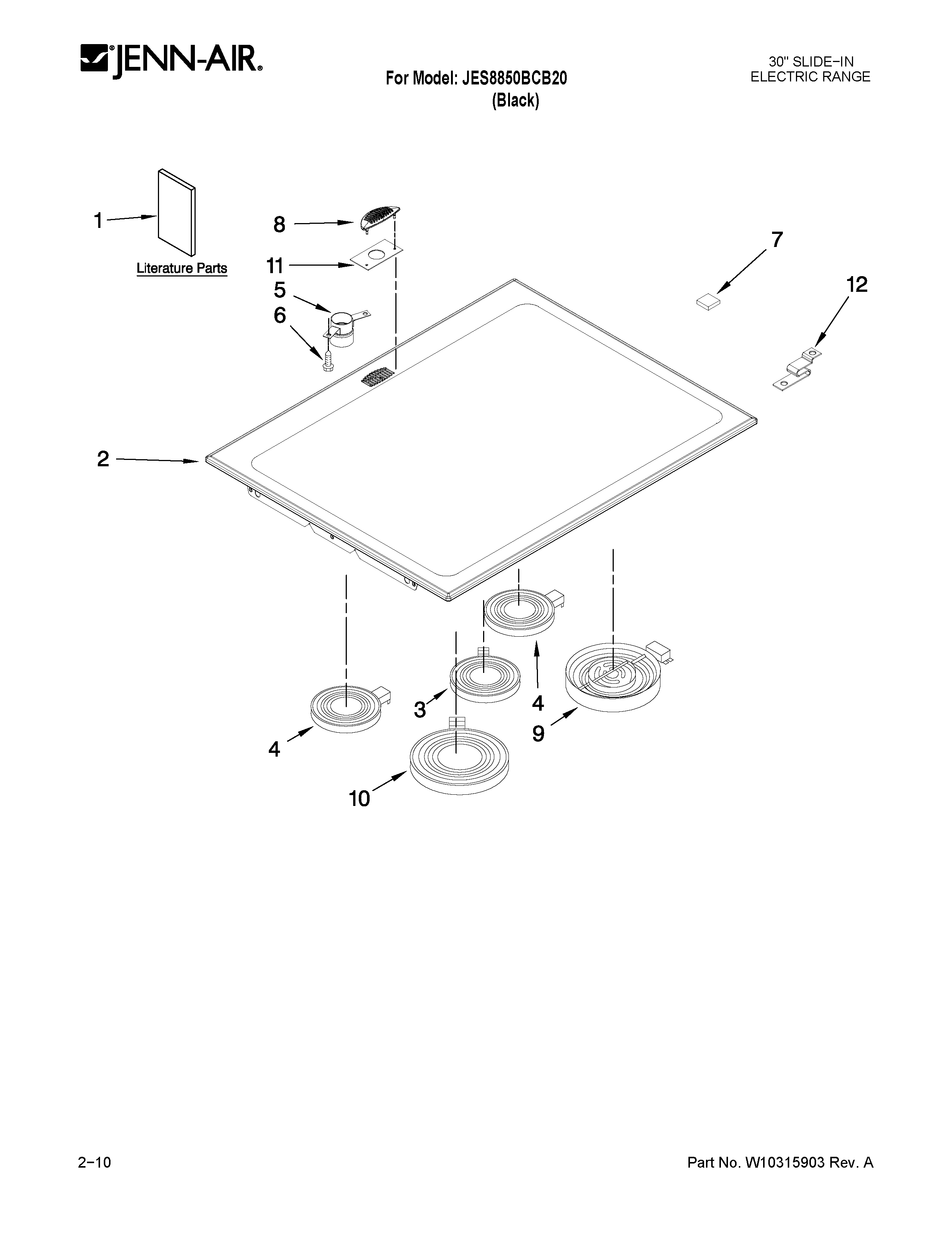 Jenn-Air JES8850BCB20 cooktop parts diagram
