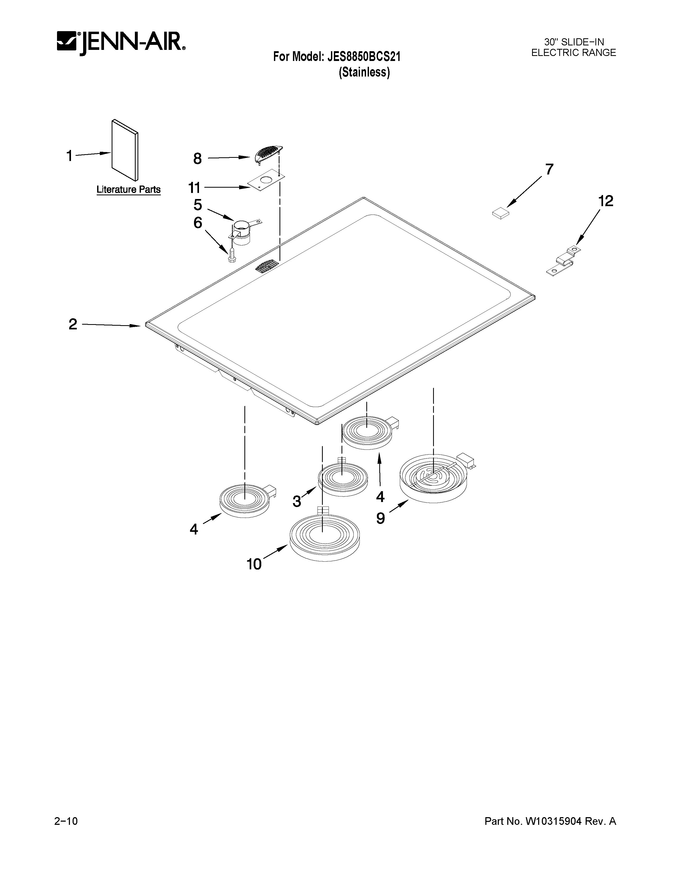 Jenn-Air JES8850BCS21 cooktop parts diagram