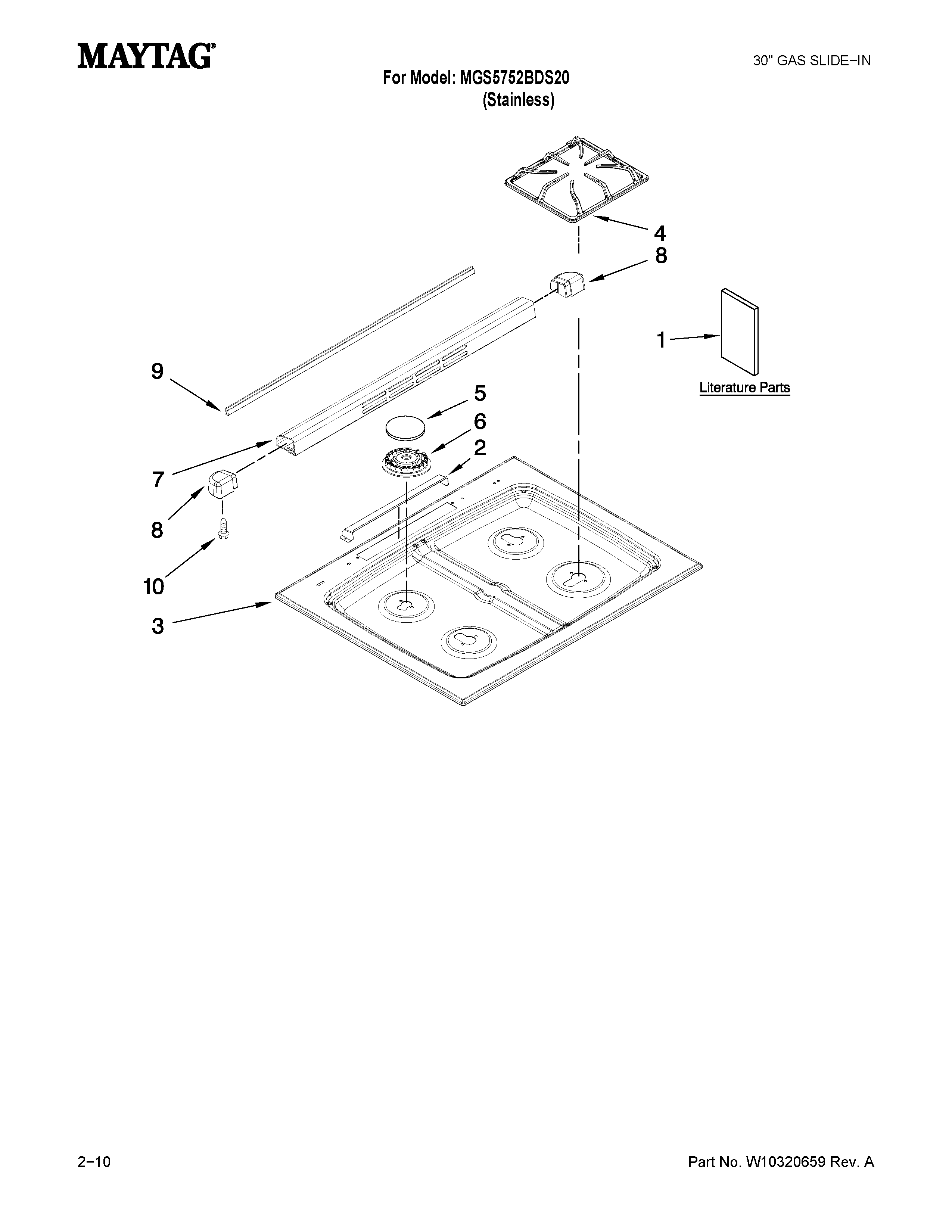 Maytag MGS5752BDS20 cooktop parts diagram