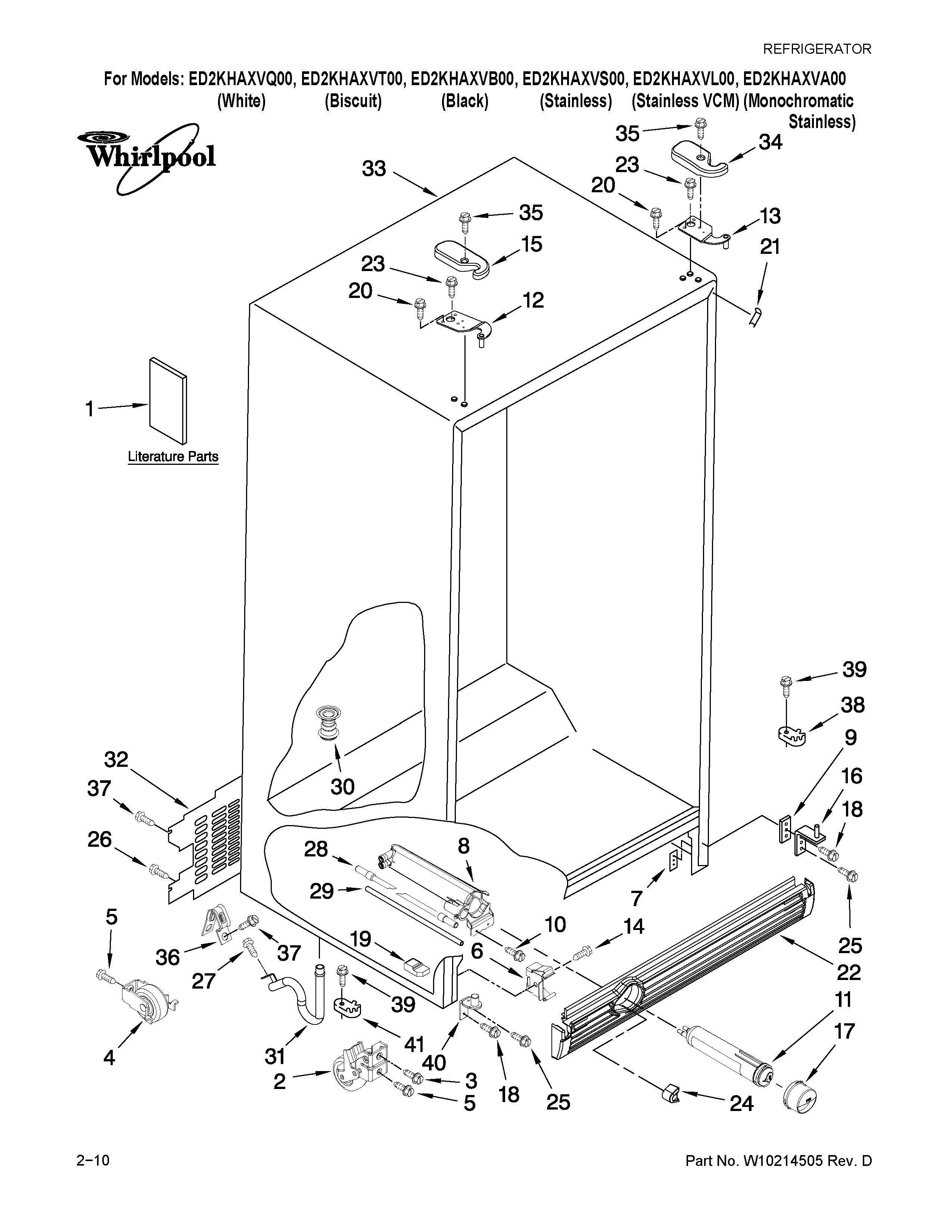 Whirlpool ED2KHAXVT00 cabinet parts diagram