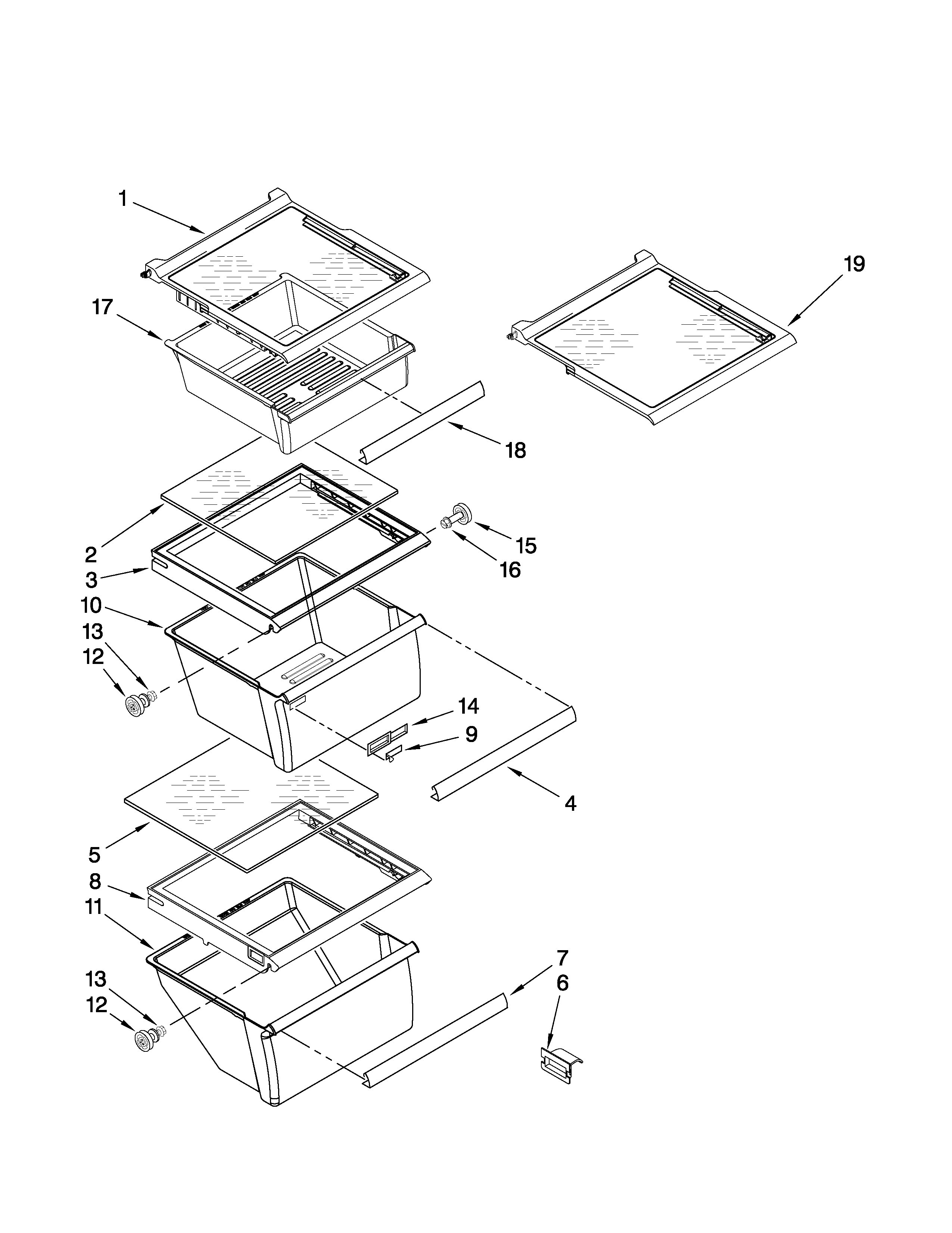 Whirlpool ED2KHAXVT00 refrigerator shelf parts diagram