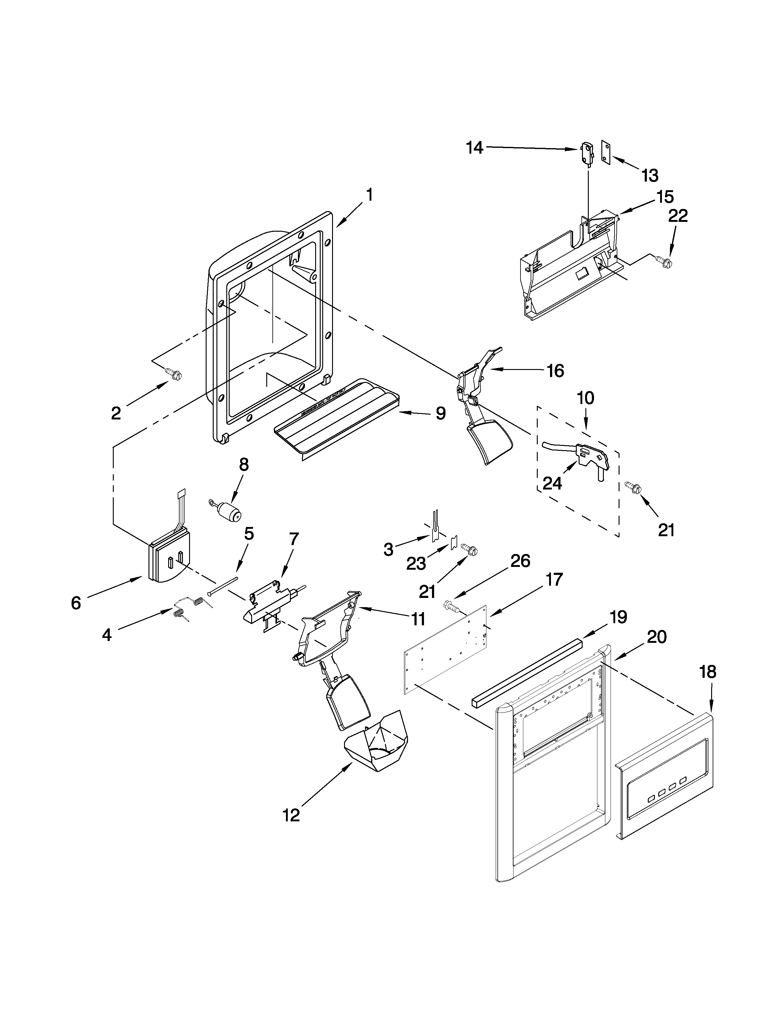 Whirlpool ED2KHAXVT00 dispenser front parts diagram