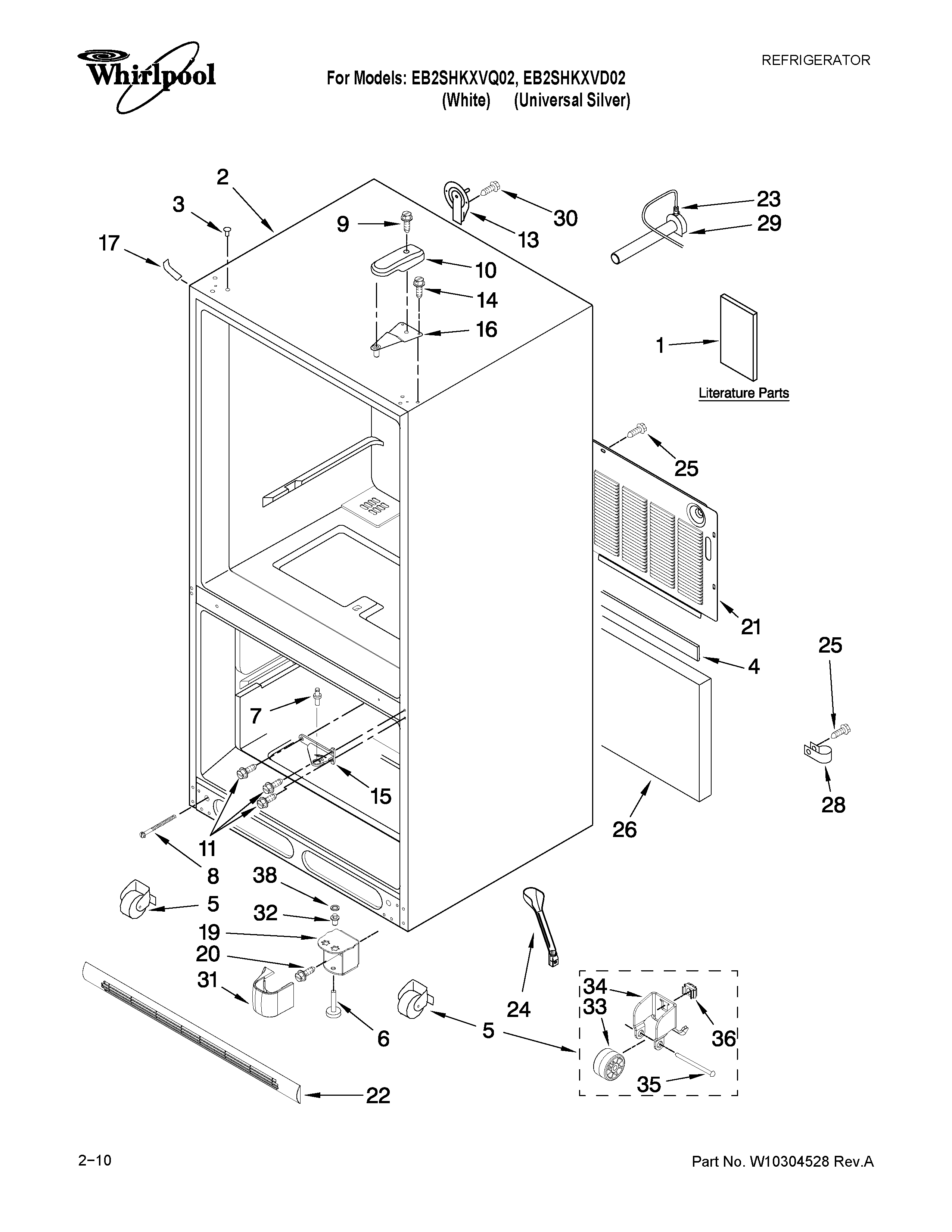 Whirlpool EB2SHKXVD02 cabinet parts diagram