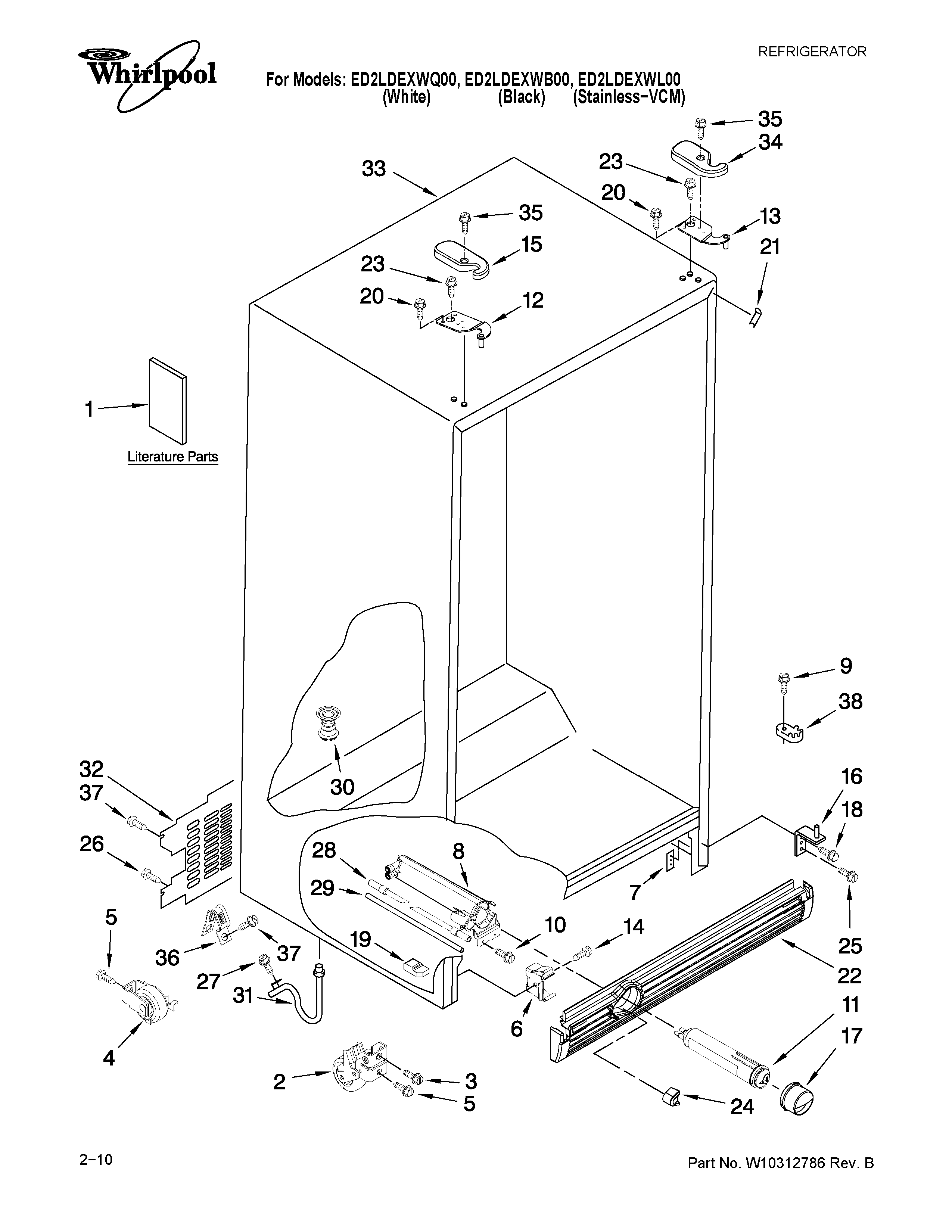 Whirlpool ED2LDEXWB00 cabinet parts diagram
