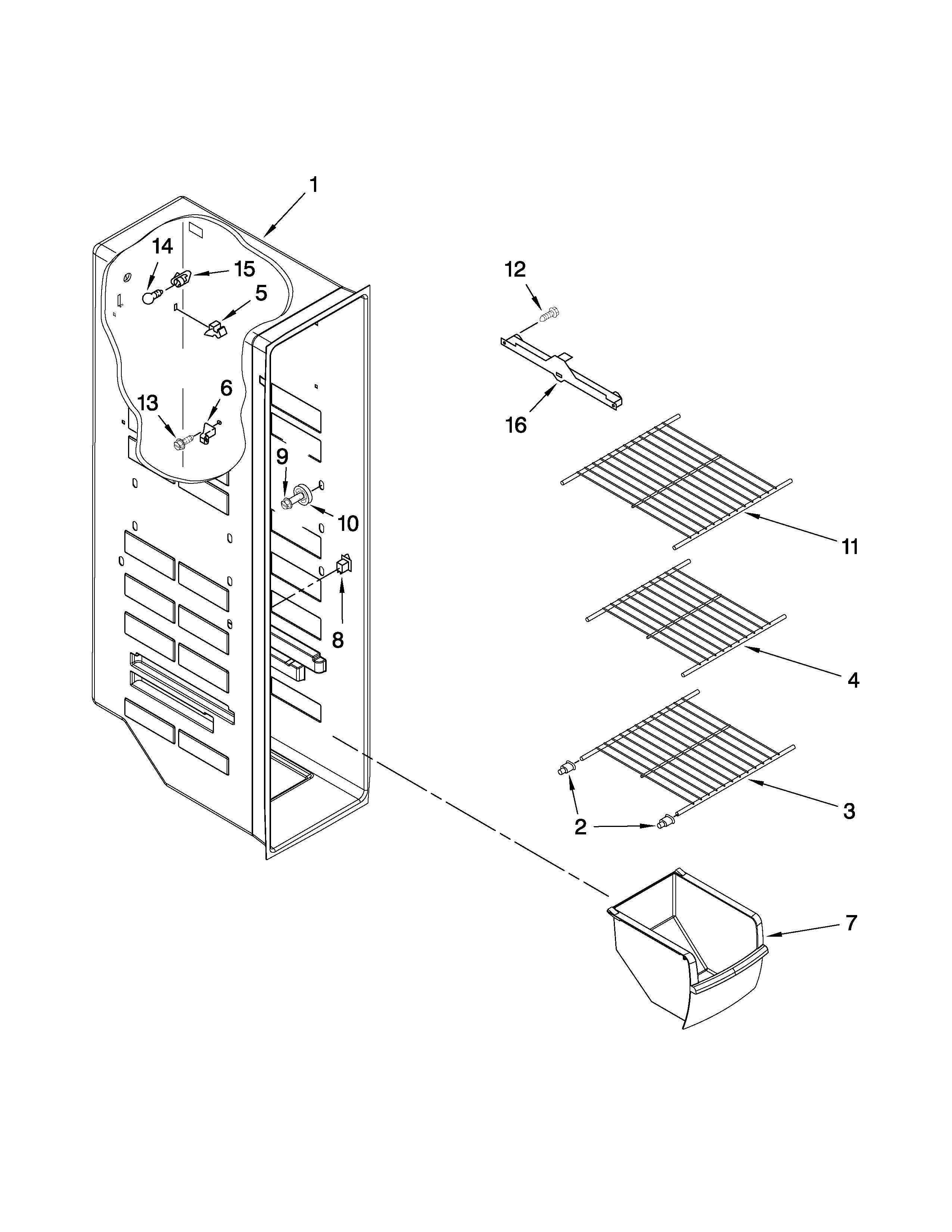 Whirlpool ED2LDEXWB00 freezer liner parts diagram