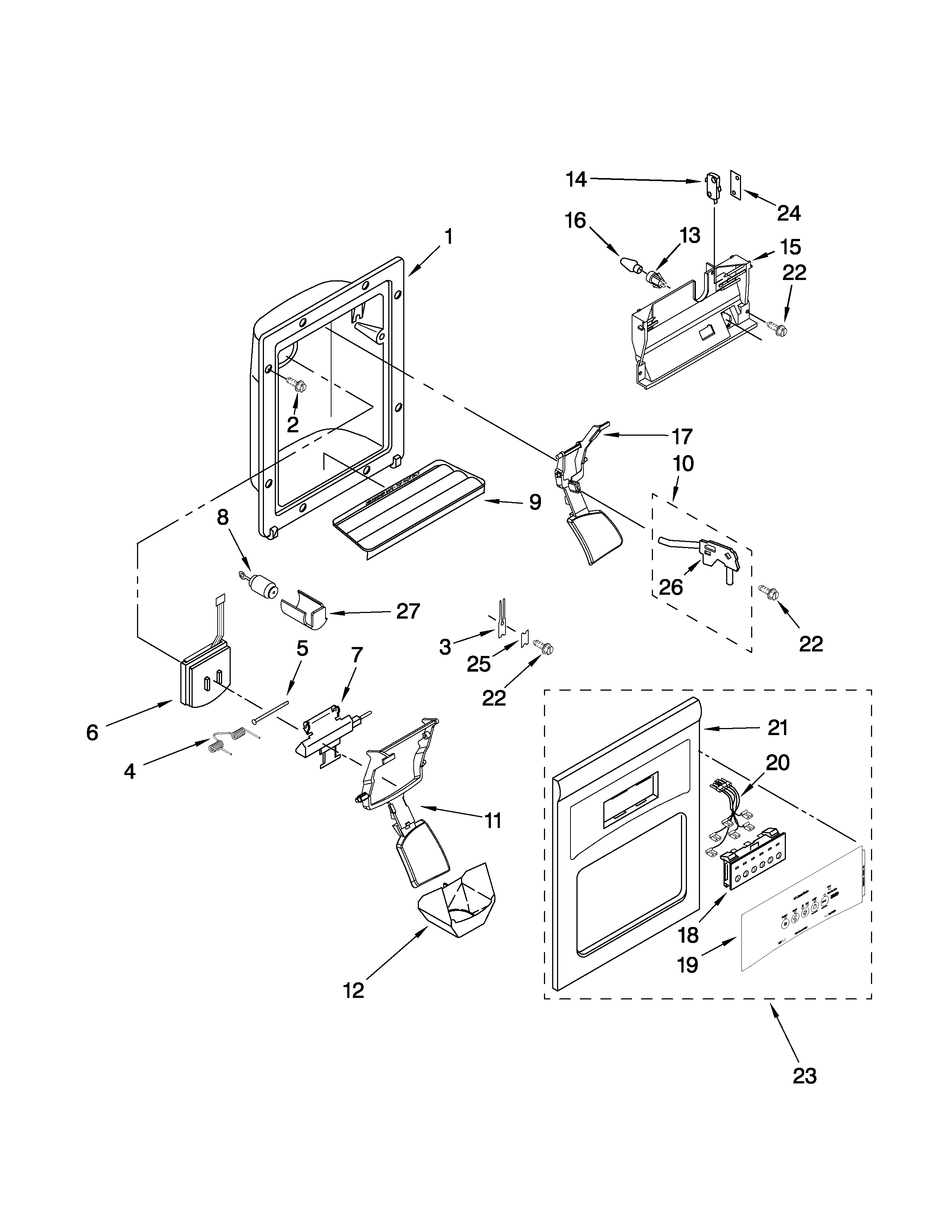 Whirlpool ED2LDEXWB00 dispenser front parts diagram