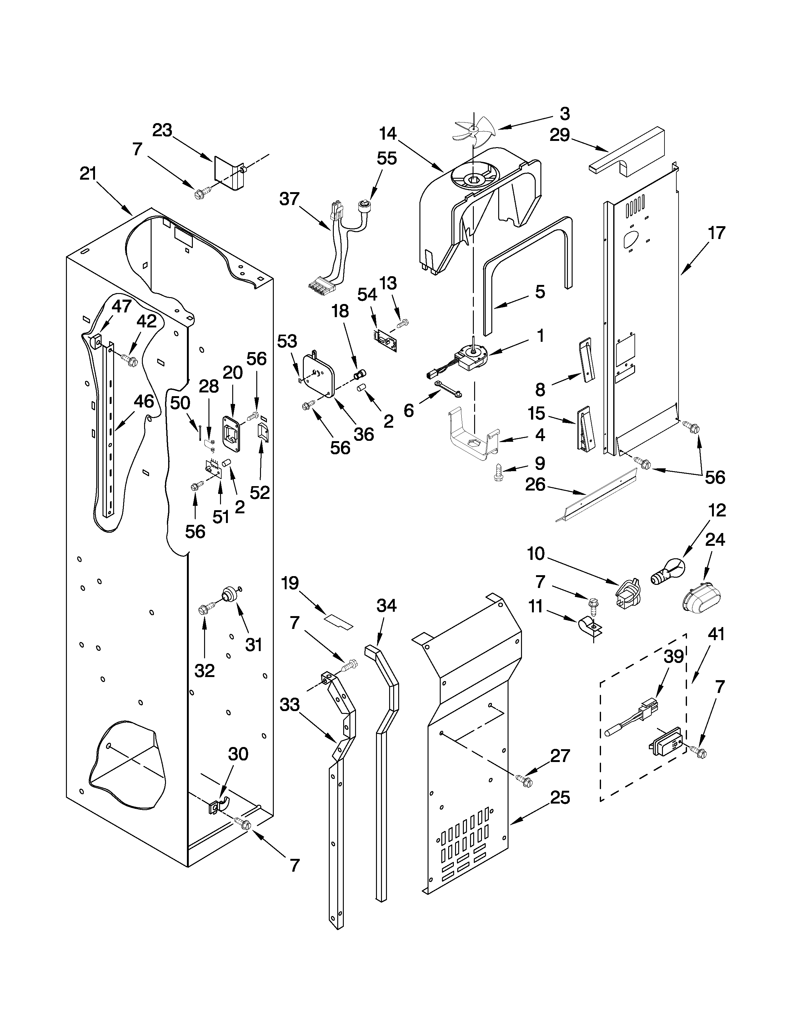 KitchenAid KSSO42QTB04 freezer liner and air flow parts diagram