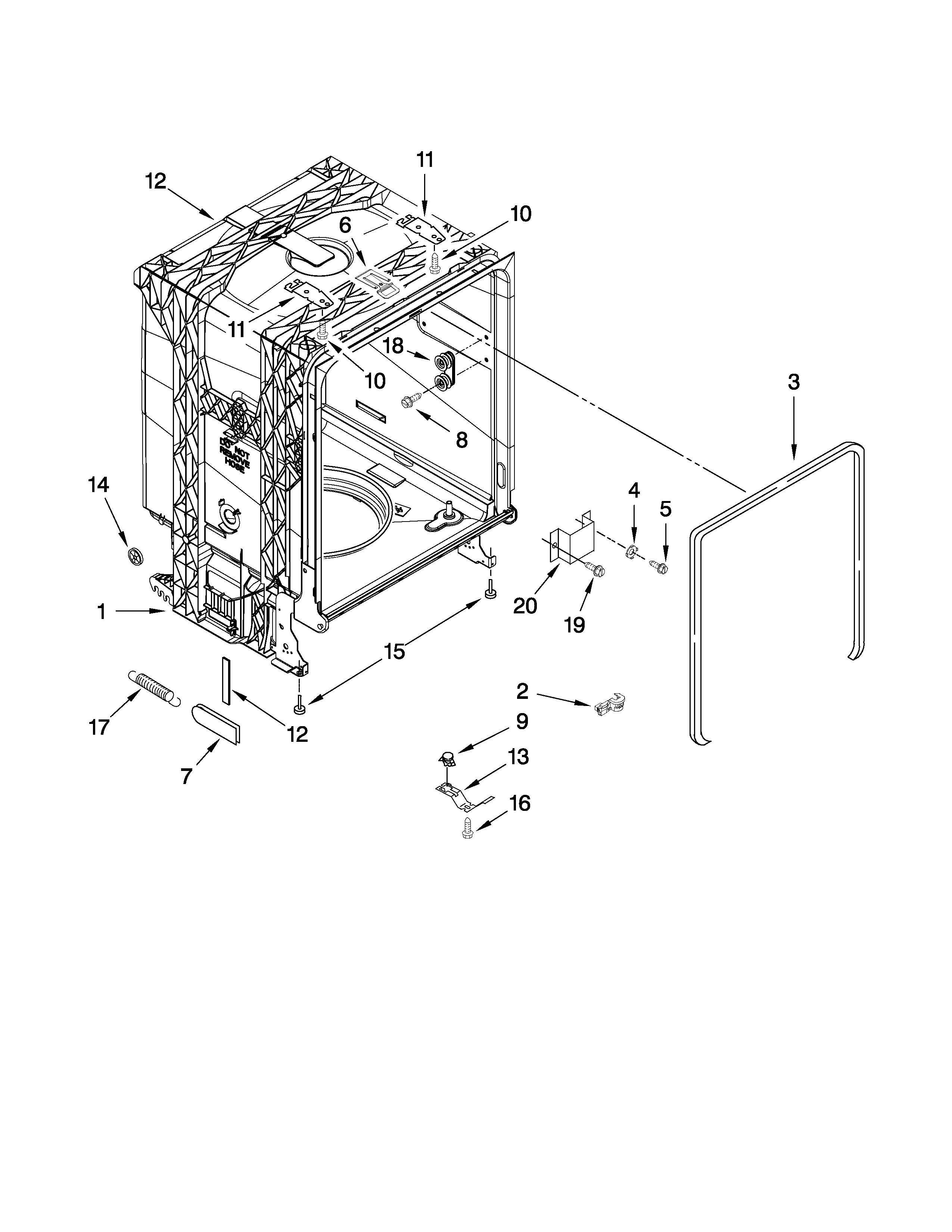 Estate TUD8700XQ1 tub and frame parts diagram