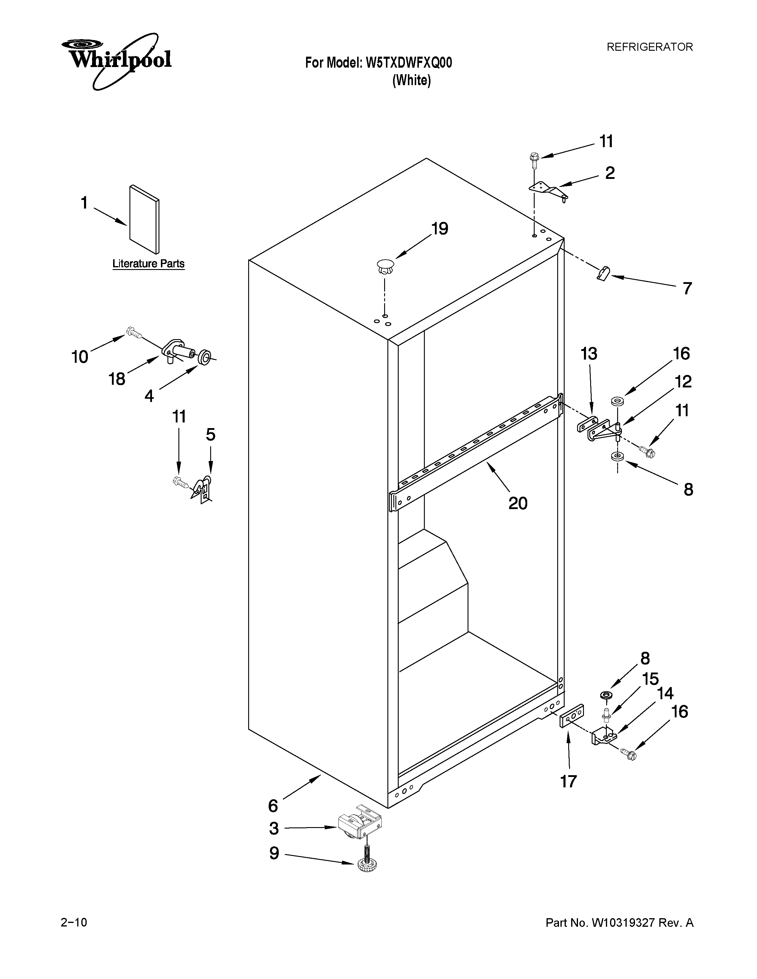 Whirlpool W5TXDWFXQ00 cabinet parts diagram