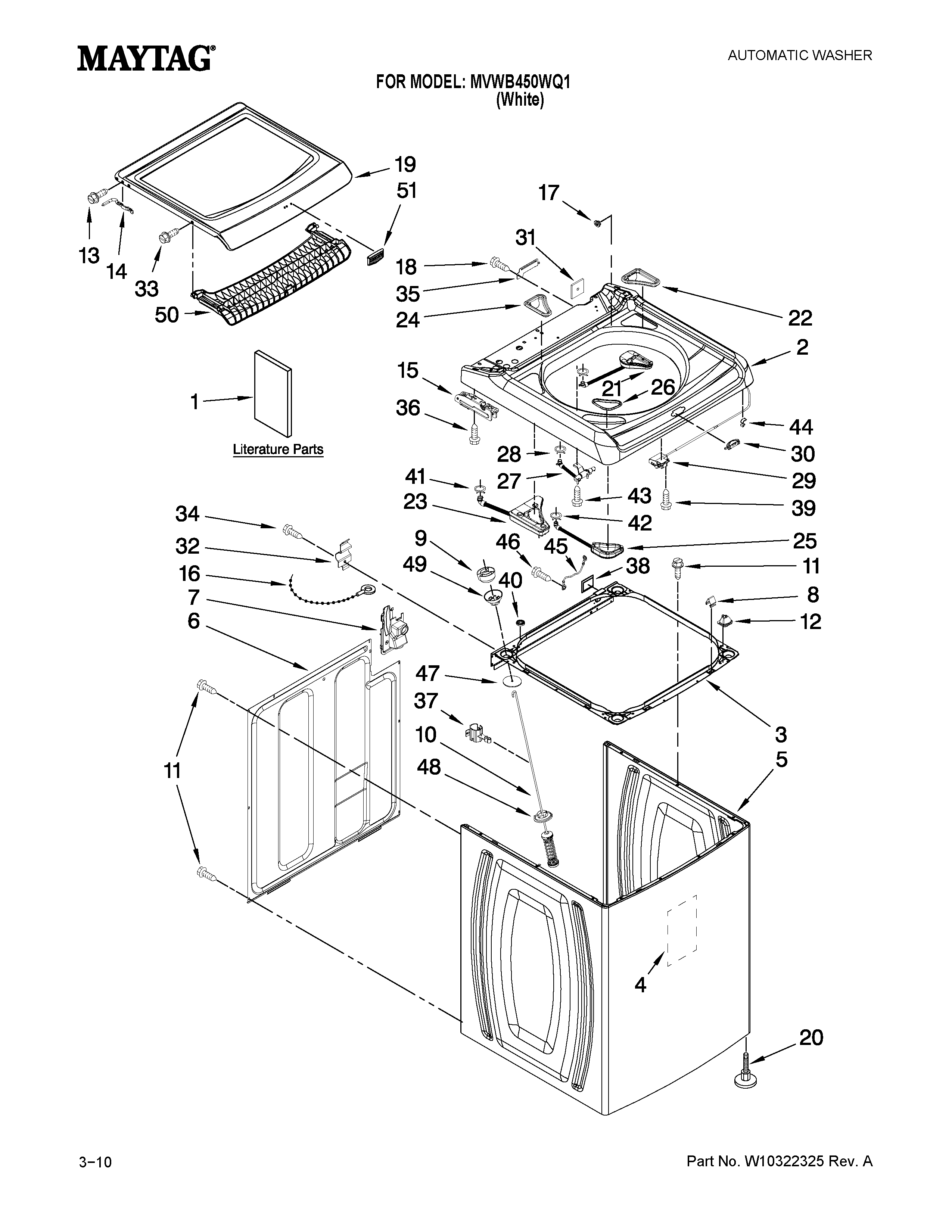 Maytag MVWB450WQ1 top and cabinet parts diagram