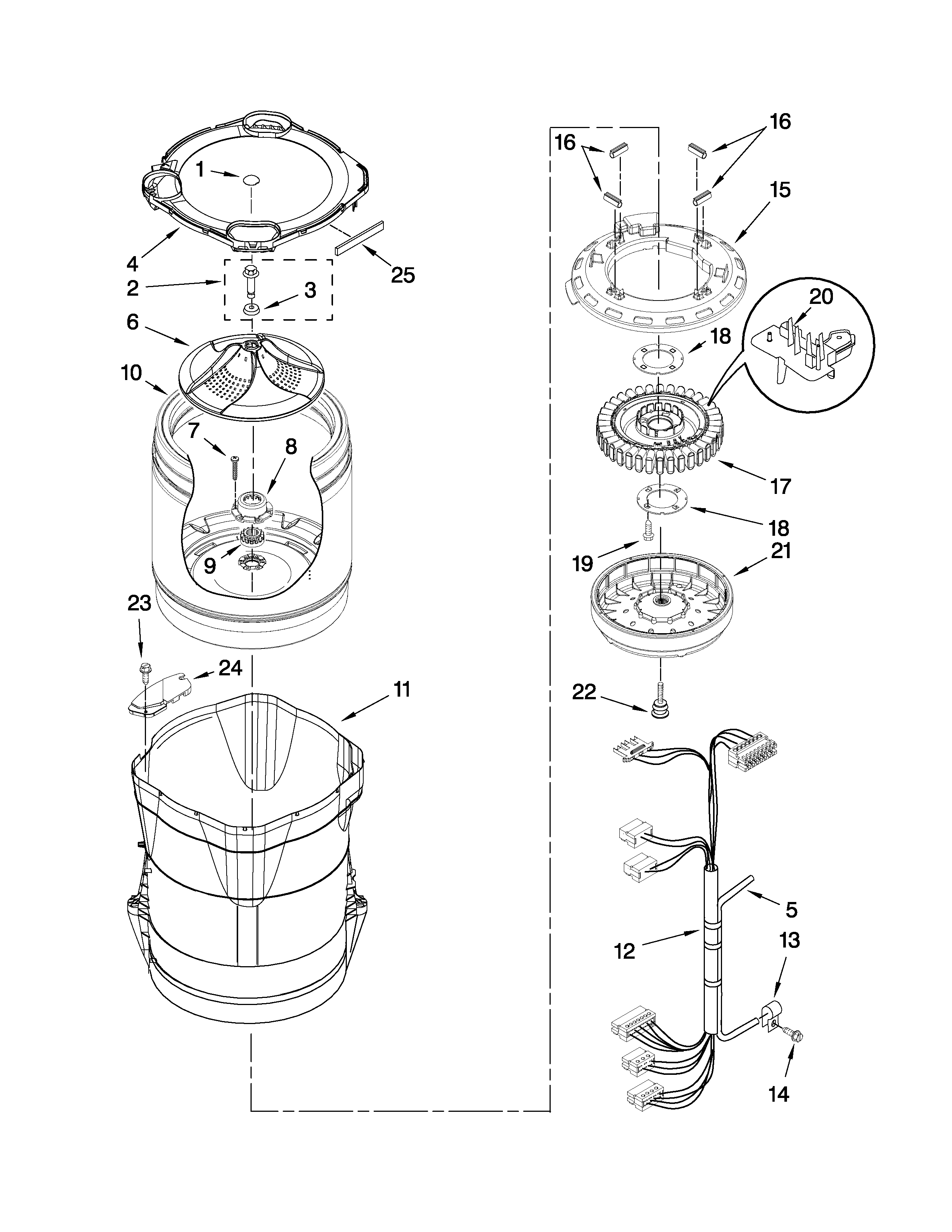 Maytag MVWB450WQ1 motor, basket and tub parts diagram