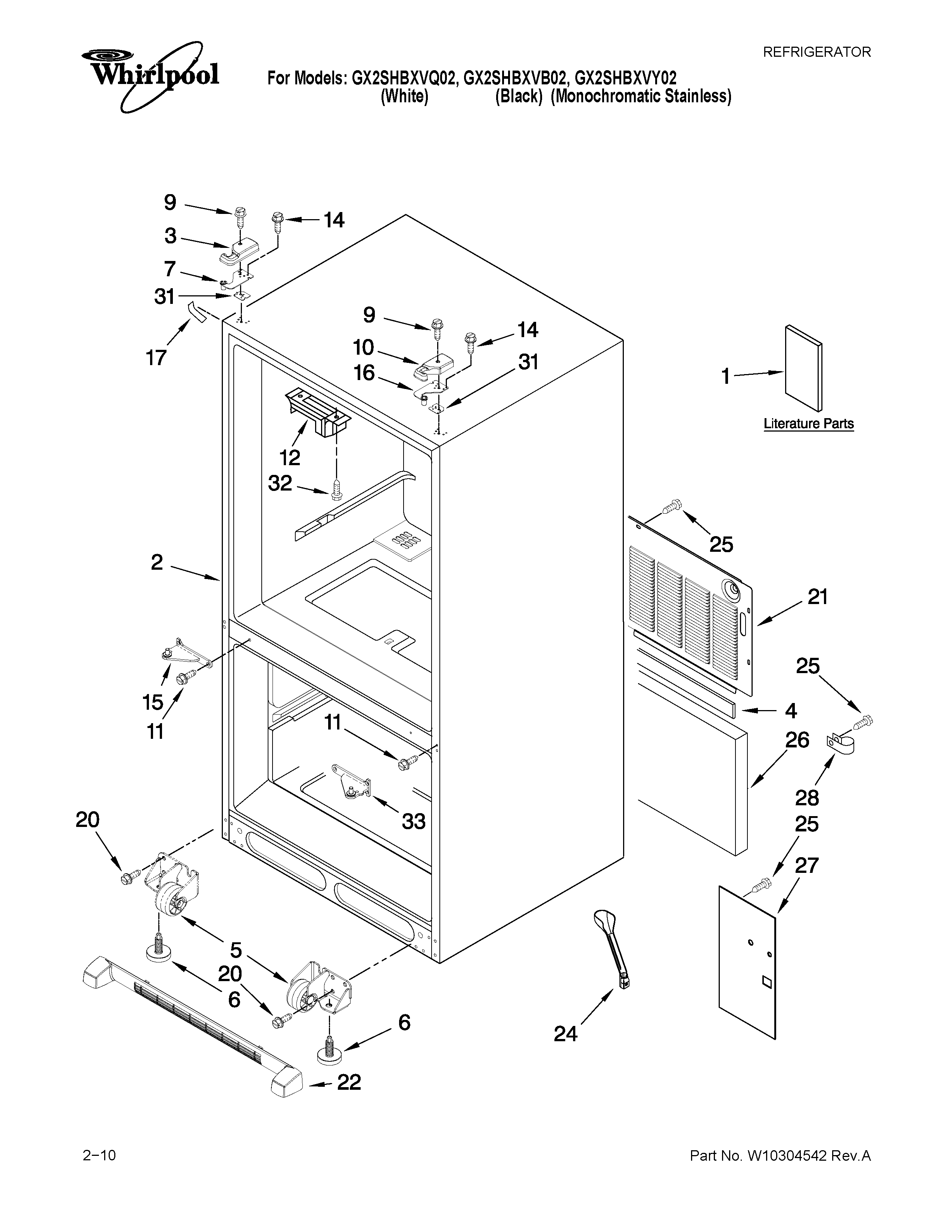 Whirlpool GX2SHBXVY02 cabinet parts diagram