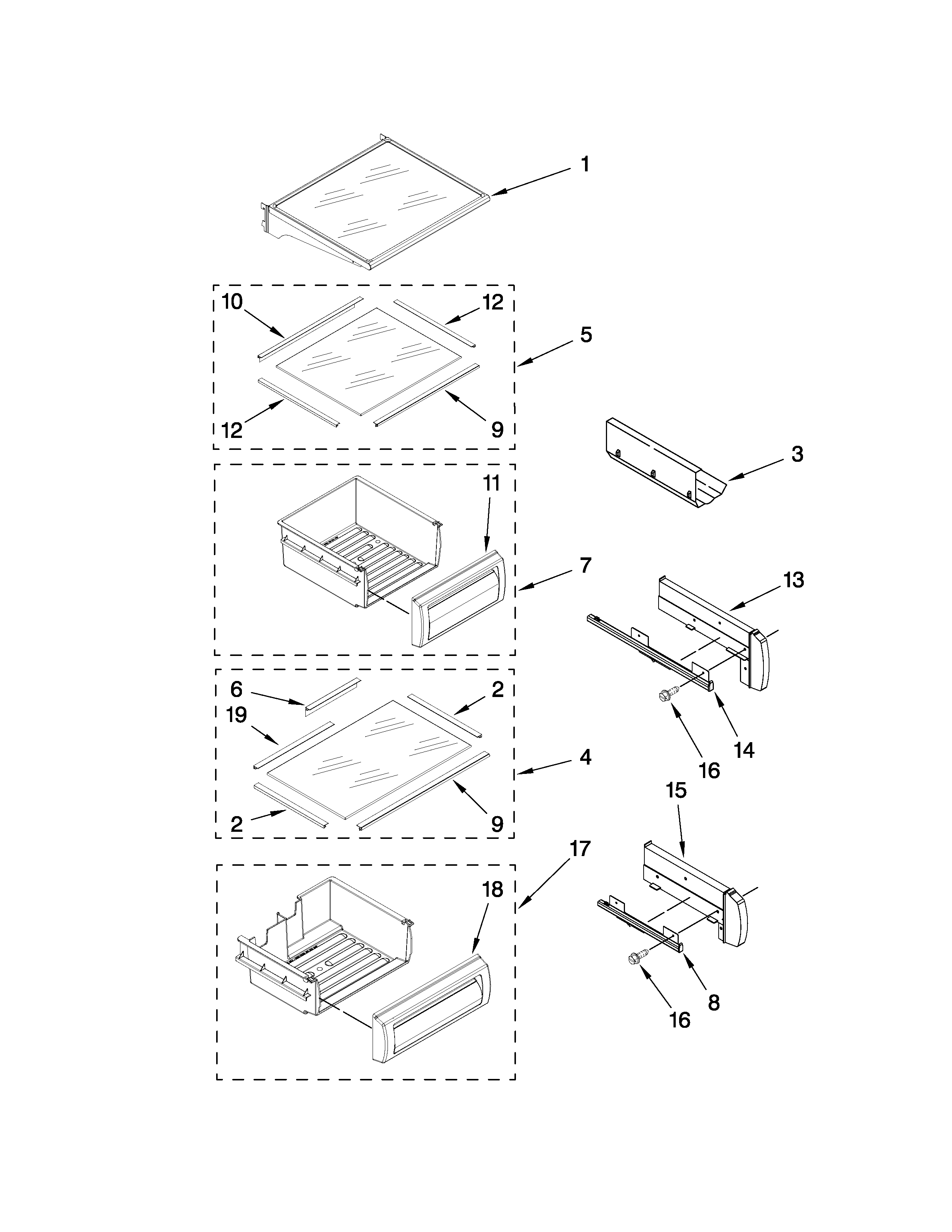 KitchenAid KSSS42FTX04 refrigerator shelf parts diagram