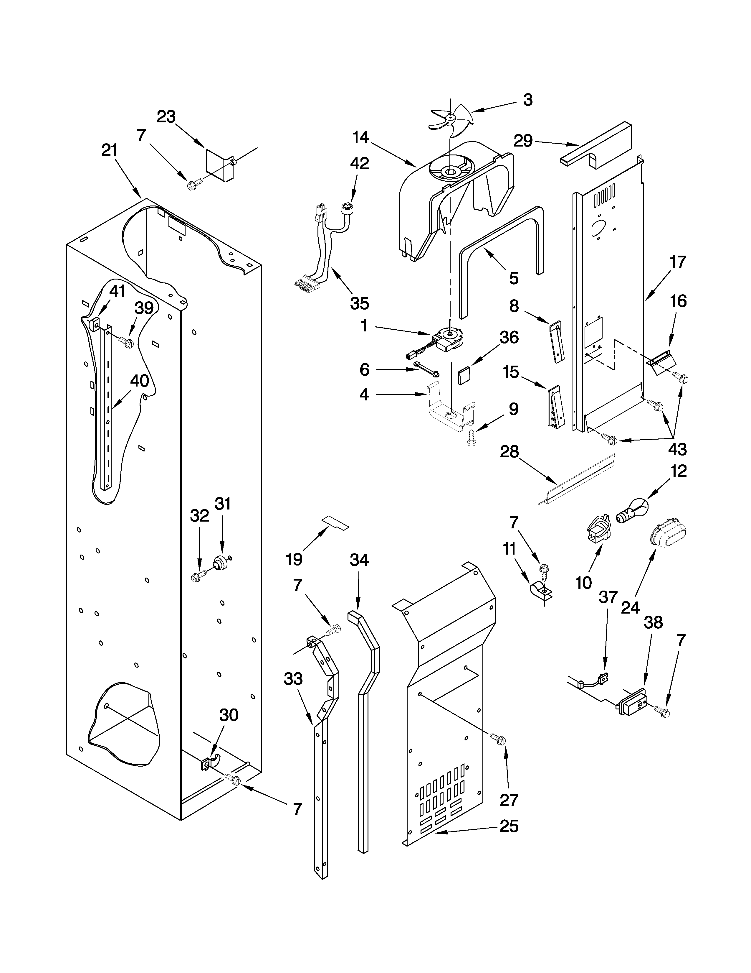 KitchenAid KSSS42FTX04 freezer liner and air flow parts diagram