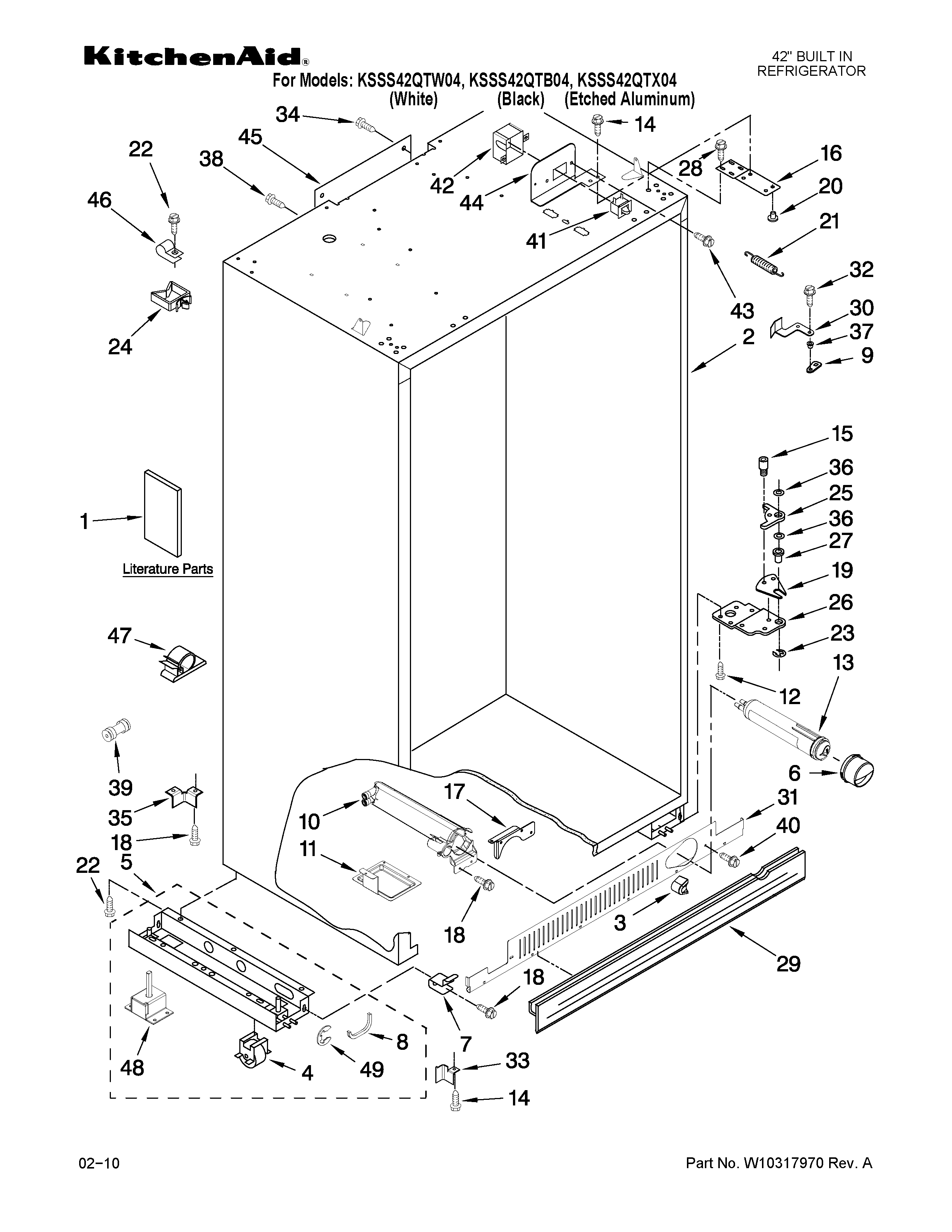 KitchenAid KSSS42QTW04 cabinet parts diagram