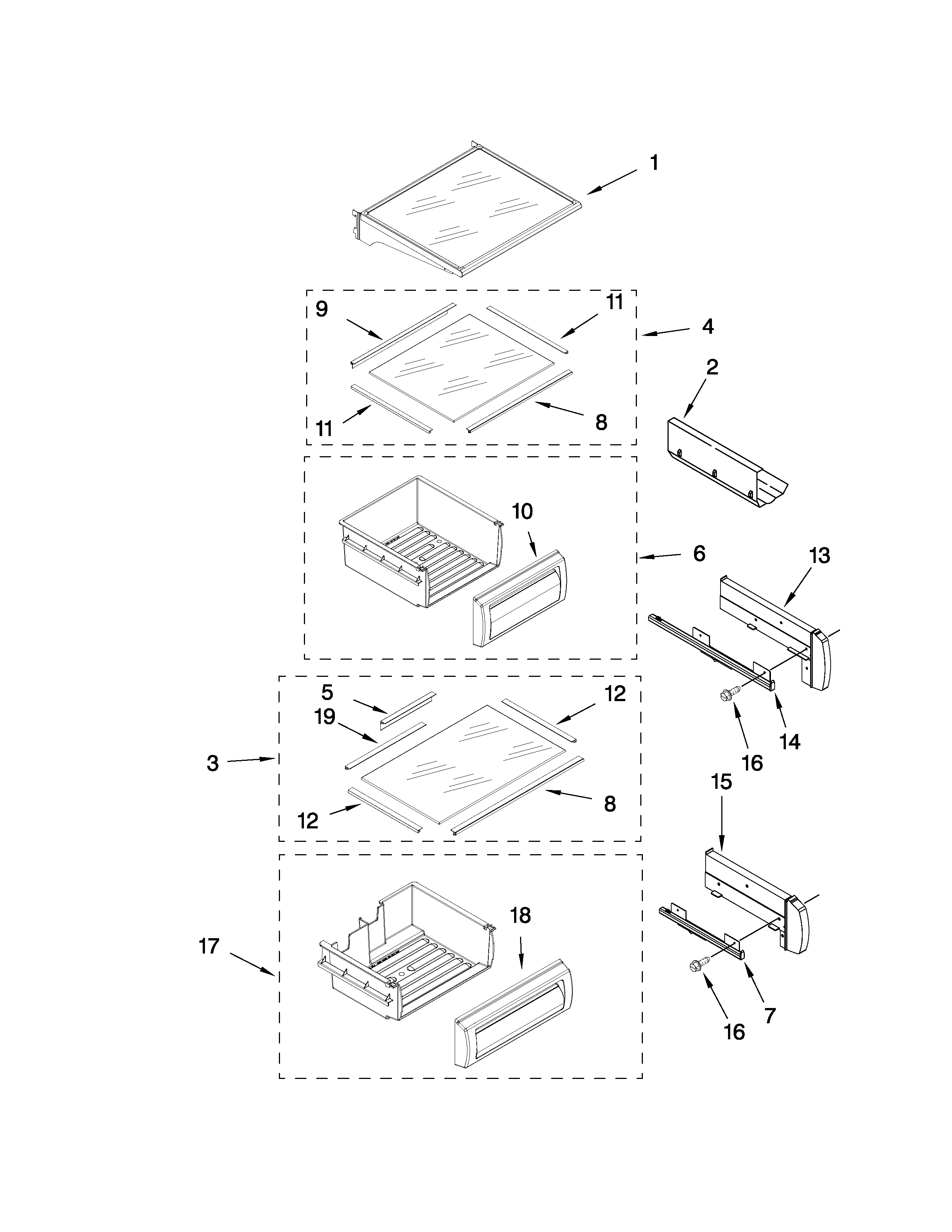 KitchenAid KSSS42QTW04 refrigerator shelf parts diagram